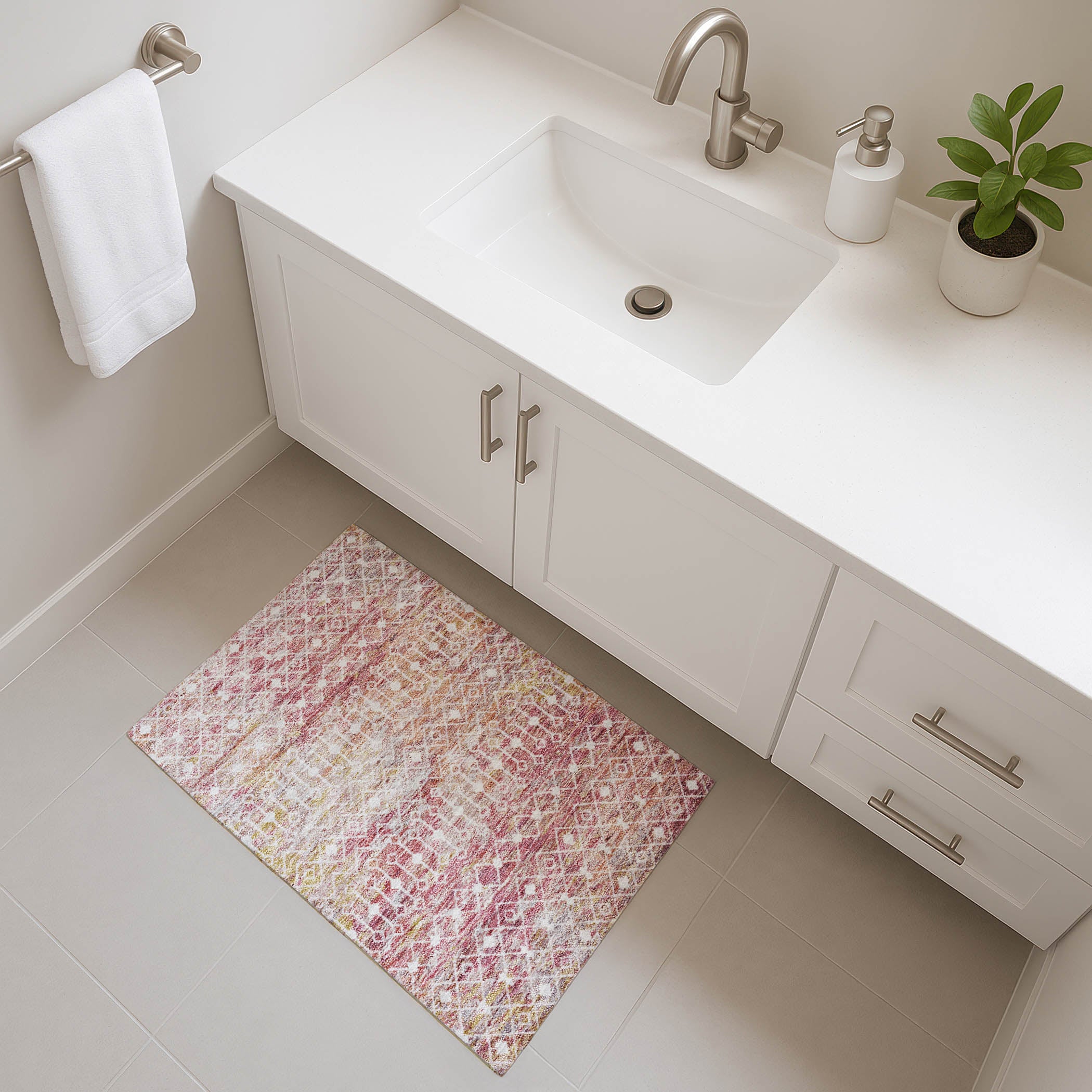 Mdina Machine Washable Transitional Pink Rug 1'8" x 2'6" #shape_Rectangle
