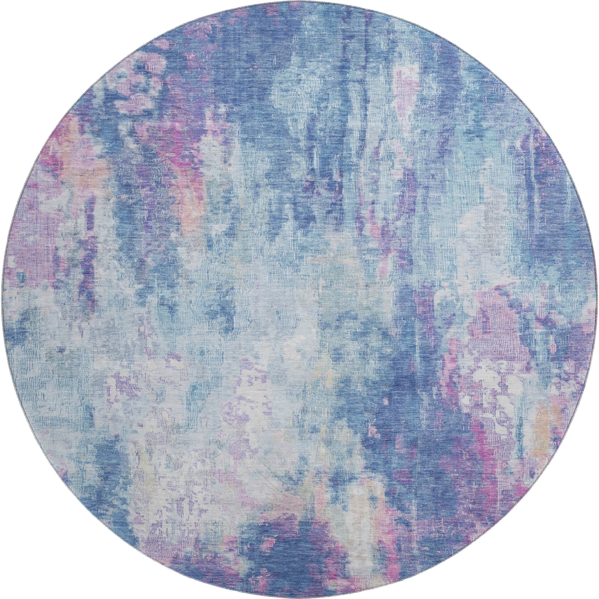 Luang Prabang Machine Washable Transitional Blue Rug 8' x 8' #shape_Round