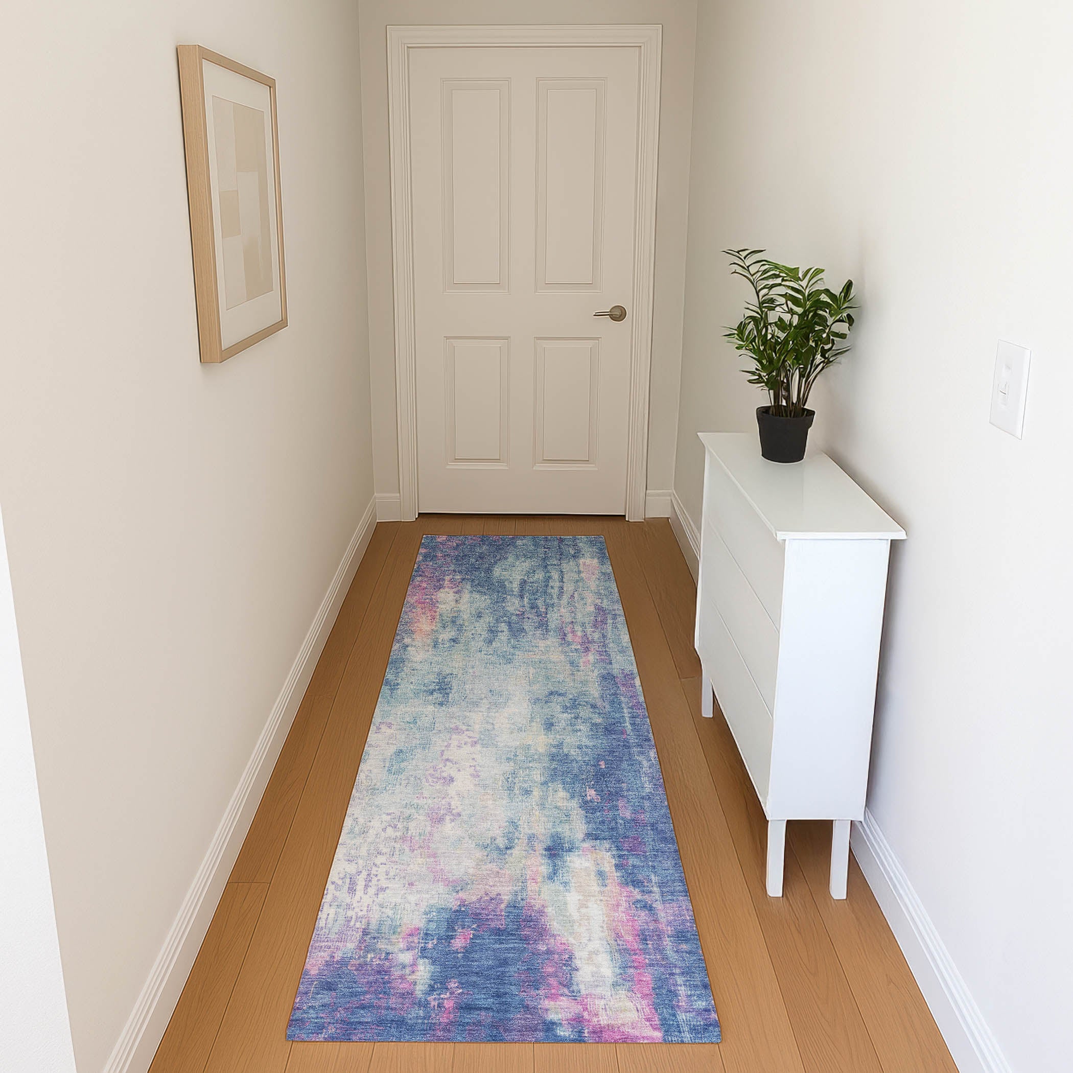 Luang Prabang Machine Washable Transitional Blue Rug 2'3" x 7'6" #shape_Runner