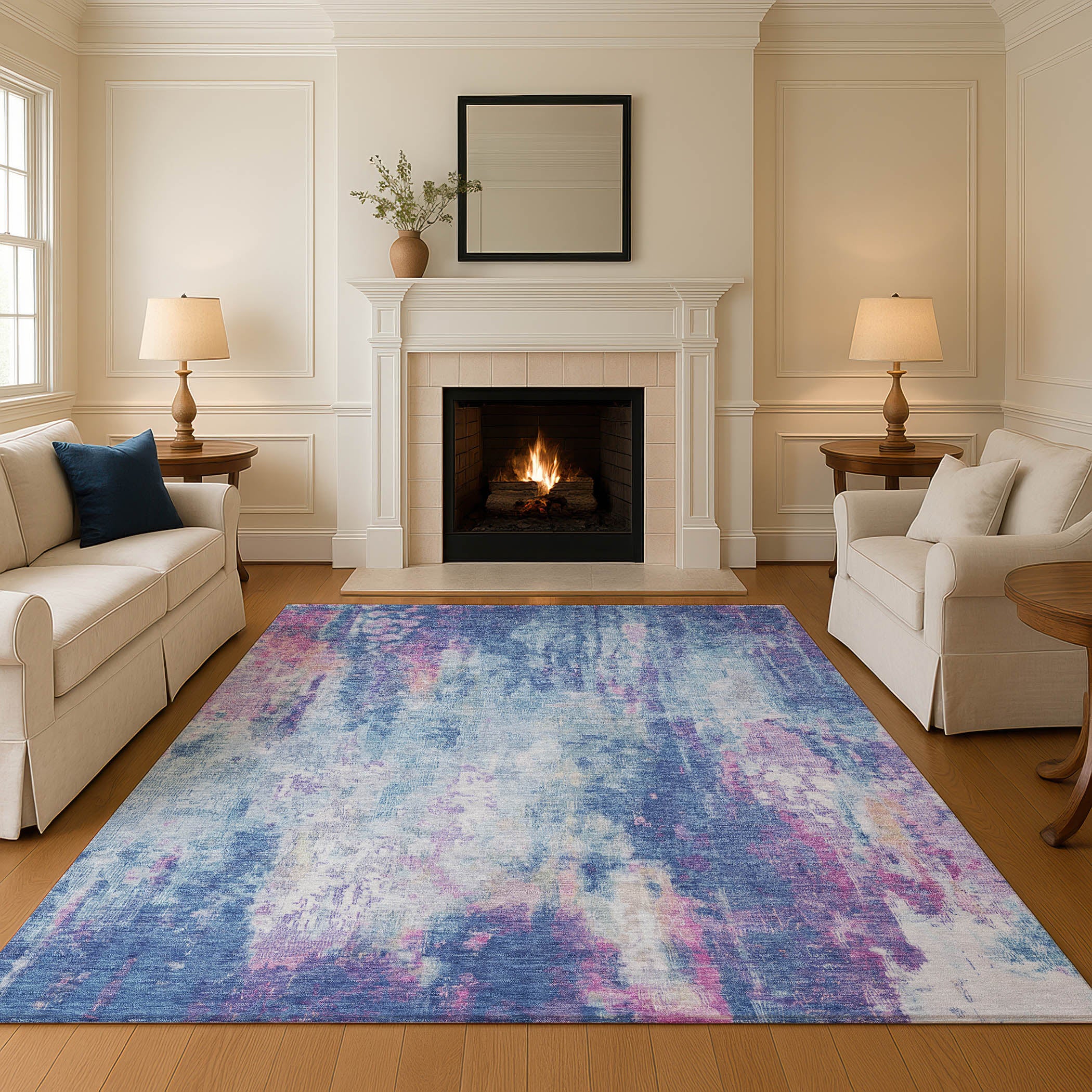Luang Prabang Machine Washable Transitional Blue Rug 2'6" x 3'10" #shape_Rectangle