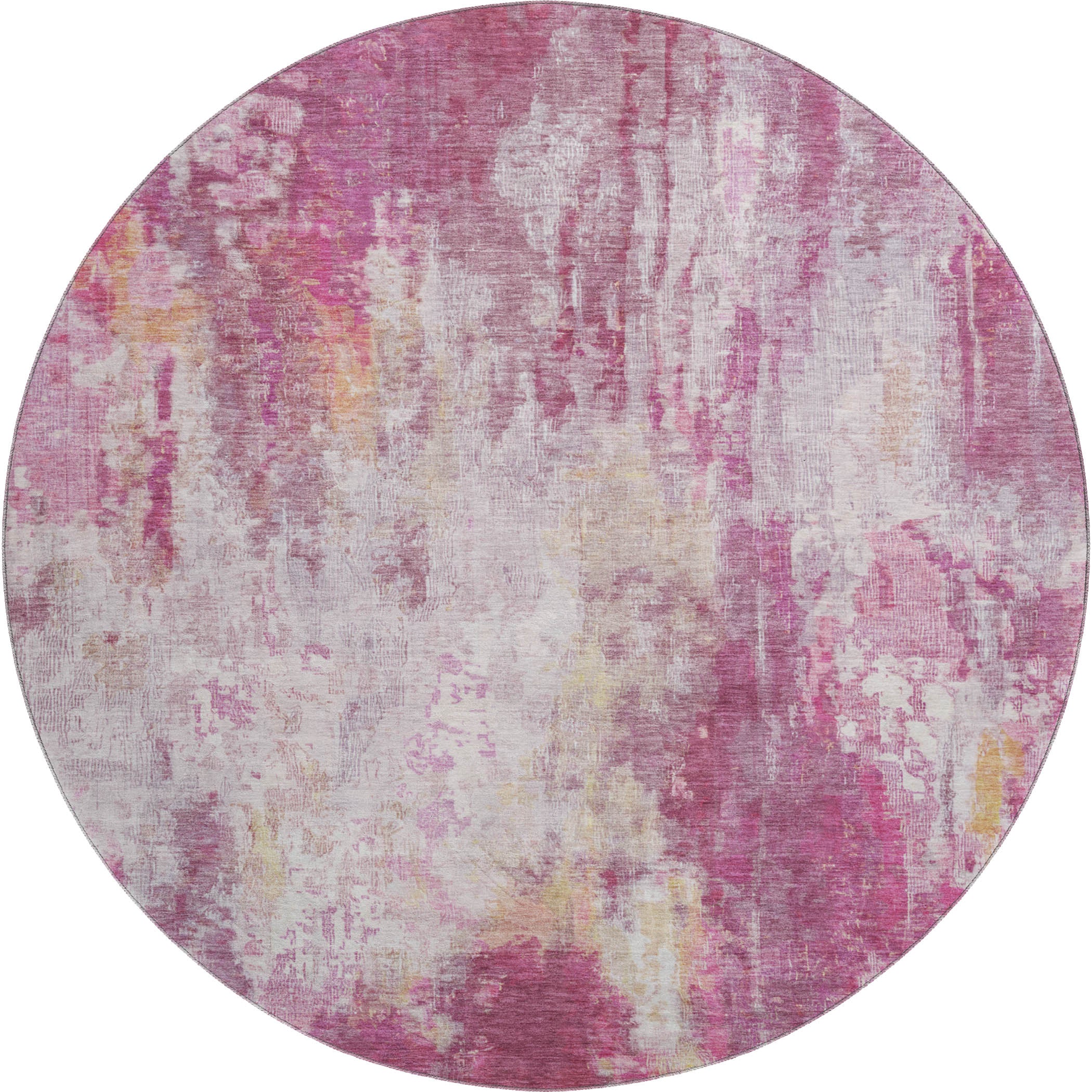Luang Prabang Machine Washable Transitional Pink Rug 8' x 8' #shape_Round