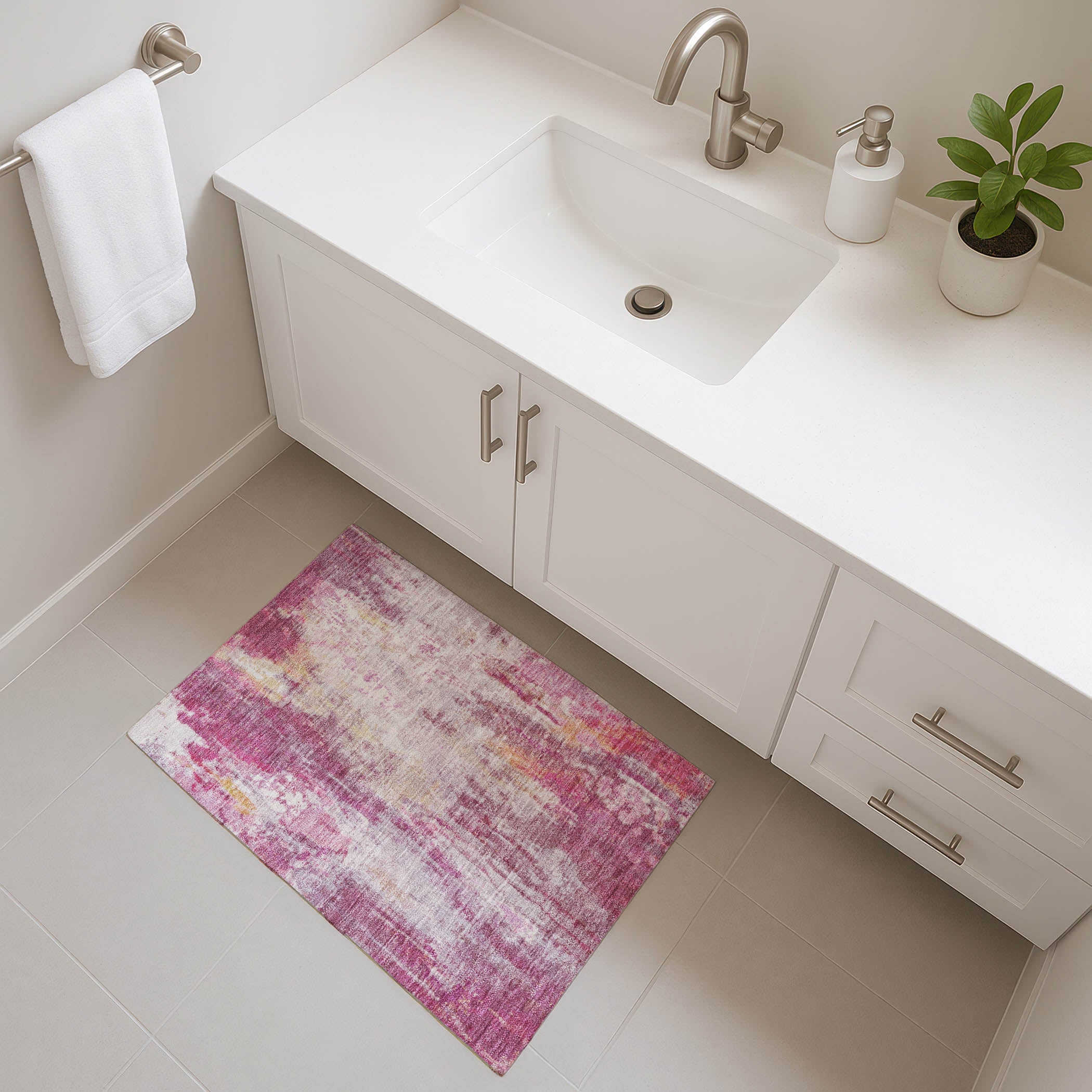 Luang Prabang Machine Washable Transitional Pink Rug 1'8" x 2'6" #shape_Rectangle