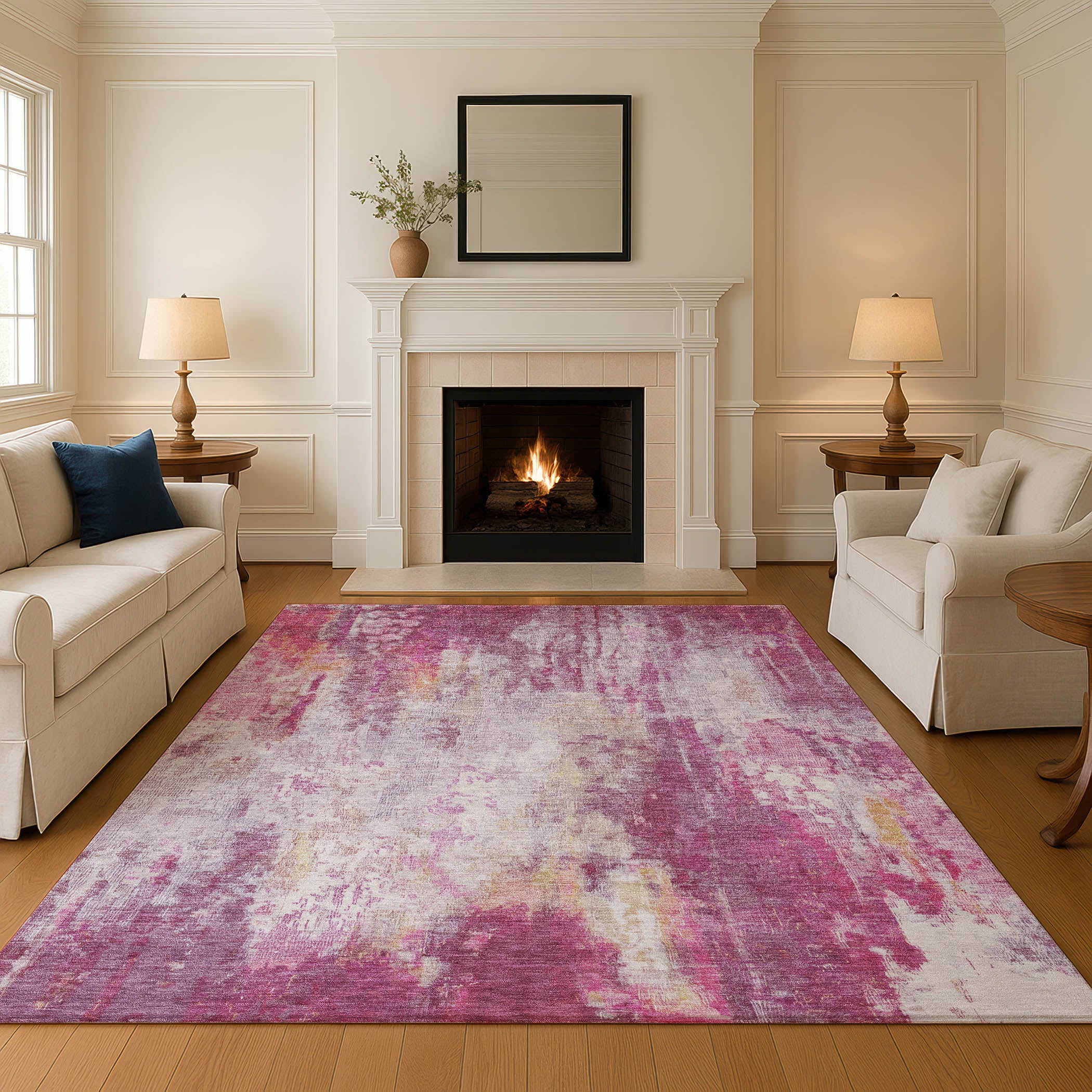Luang Prabang Machine Washable Transitional Pink Rug 2'6" x 3'10" #shape_Rectangle