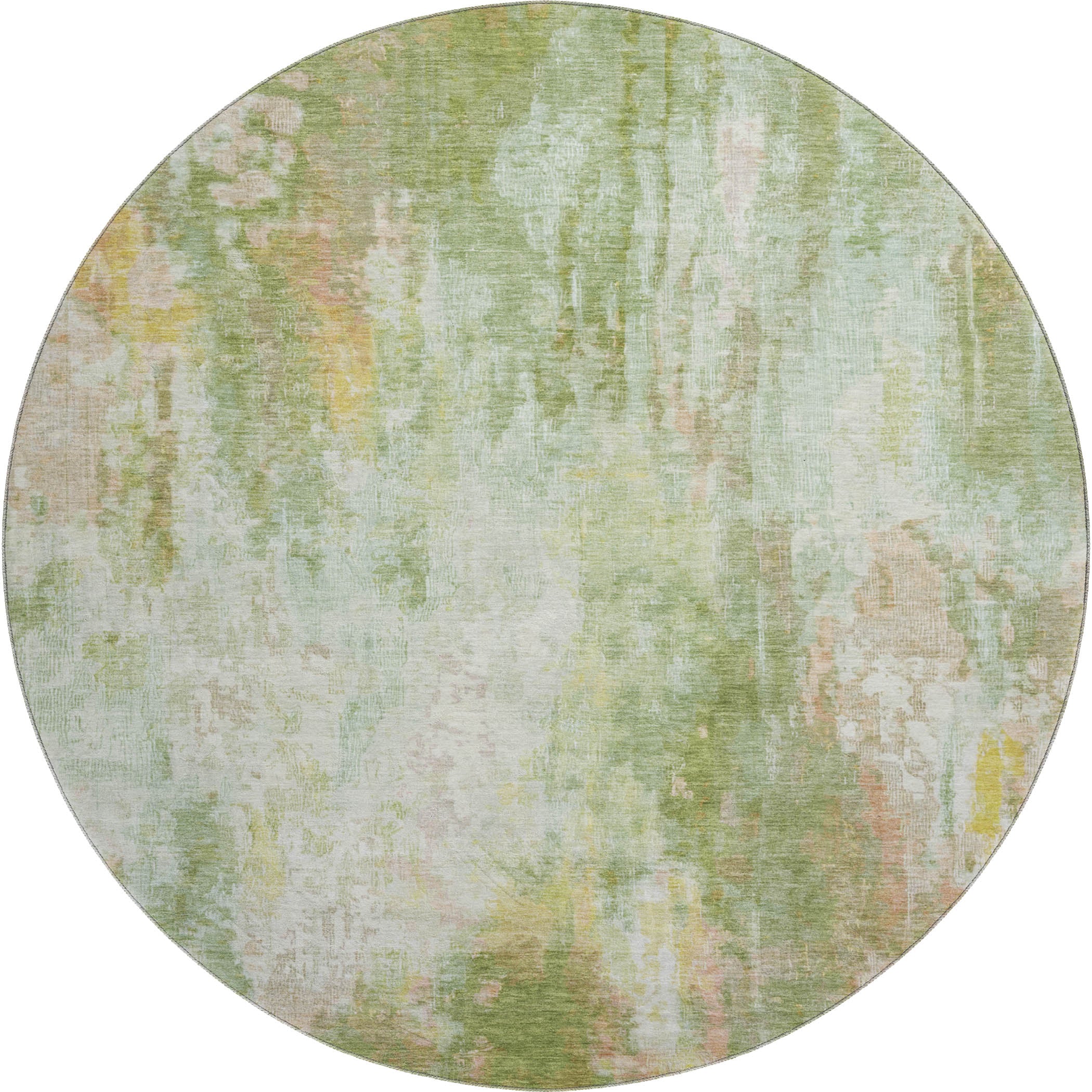 Luang Prabang Machine Washable Transitional Sage Green Rug 8' x 8' #shape_Round