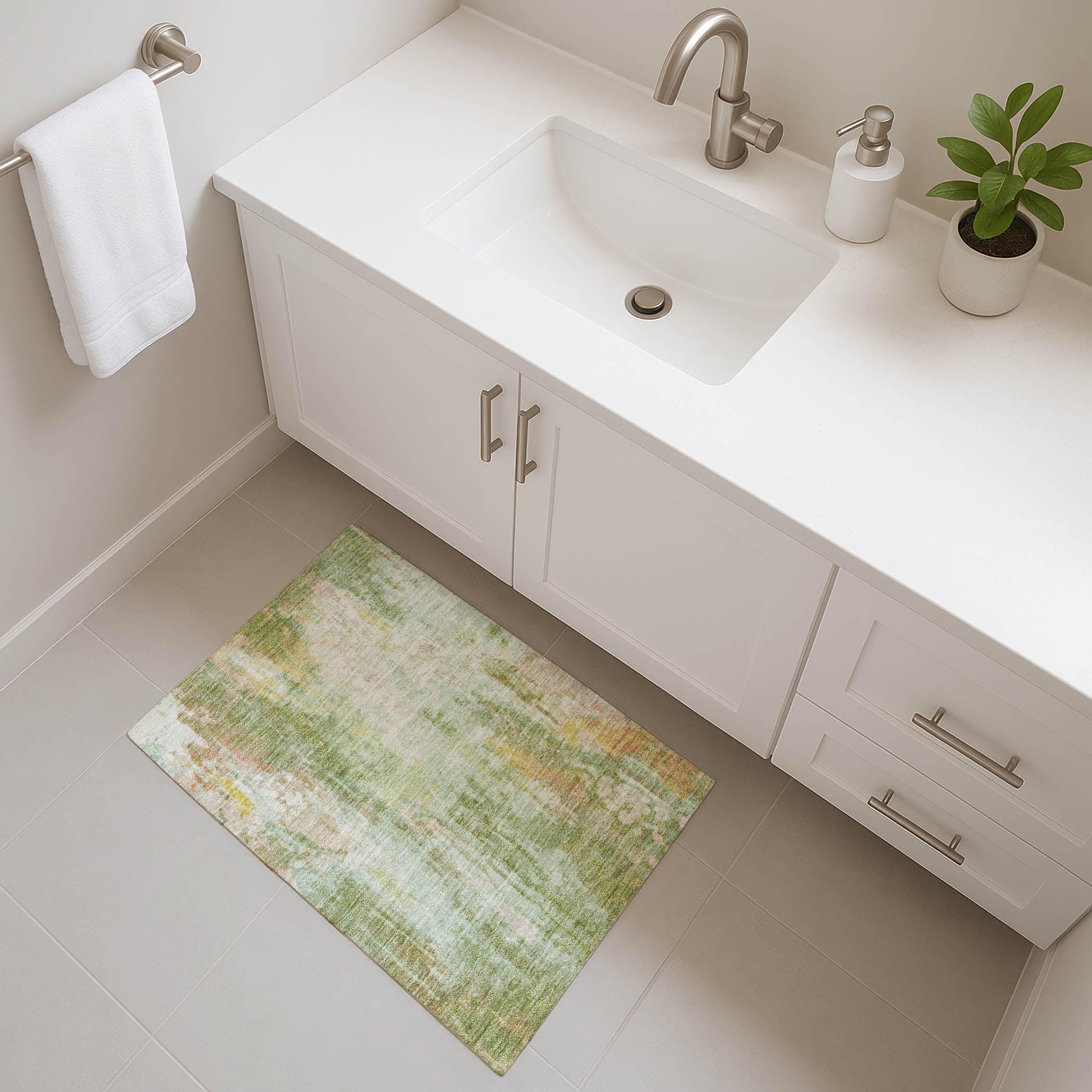 Luang Prabang Machine Washable Transitional Sage Green Rug 1'8" x 2'6" #shape_Rectangle