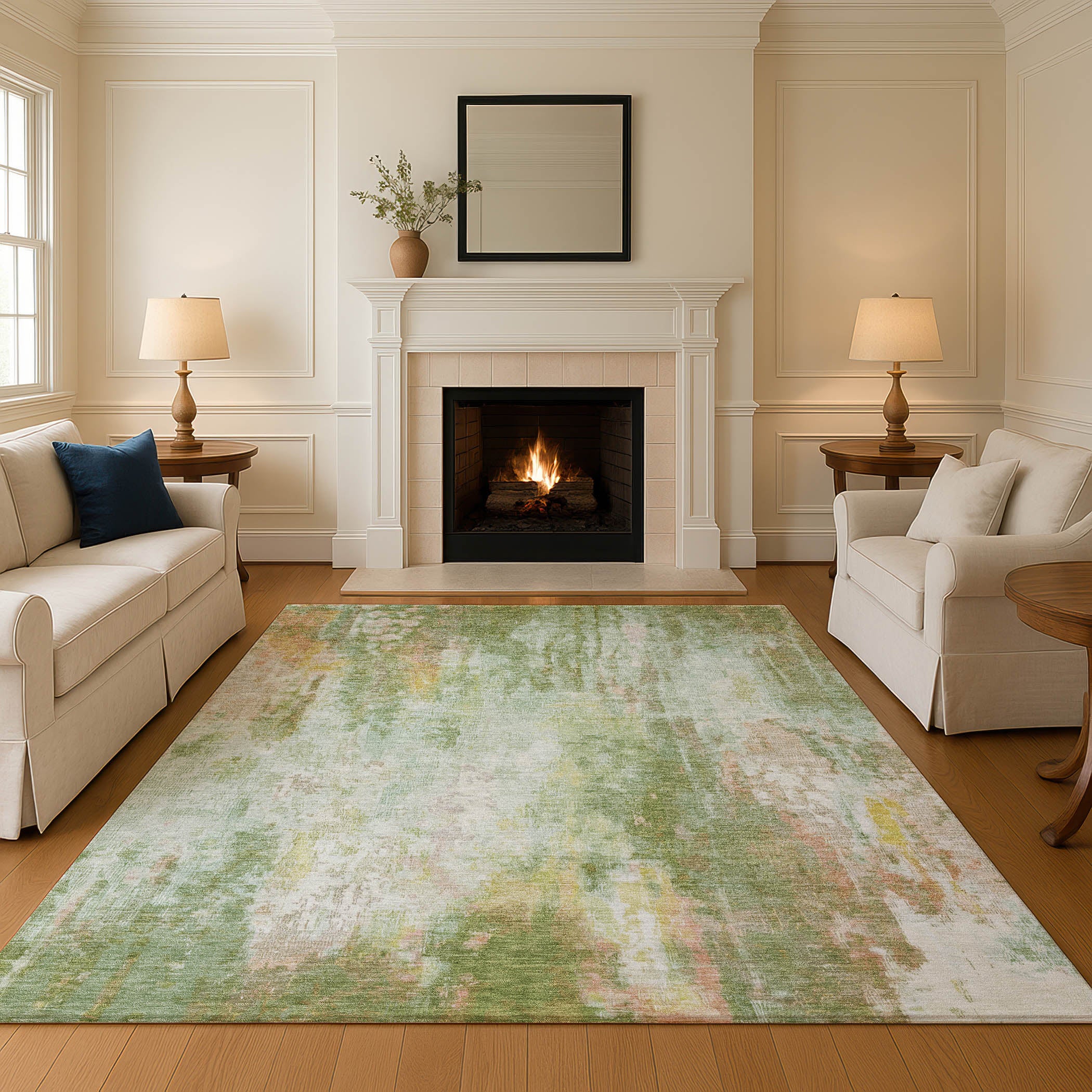Luang Prabang Machine Washable Transitional Sage Green Rug 2'6" x 3'10" #shape_Rectangle