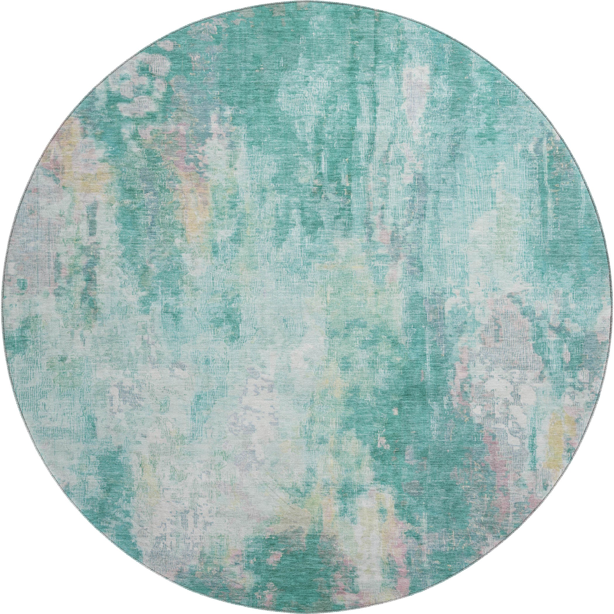 Luang Prabang Machine Washable Transitional Teal Rug 8' x 8' #shape_Round
