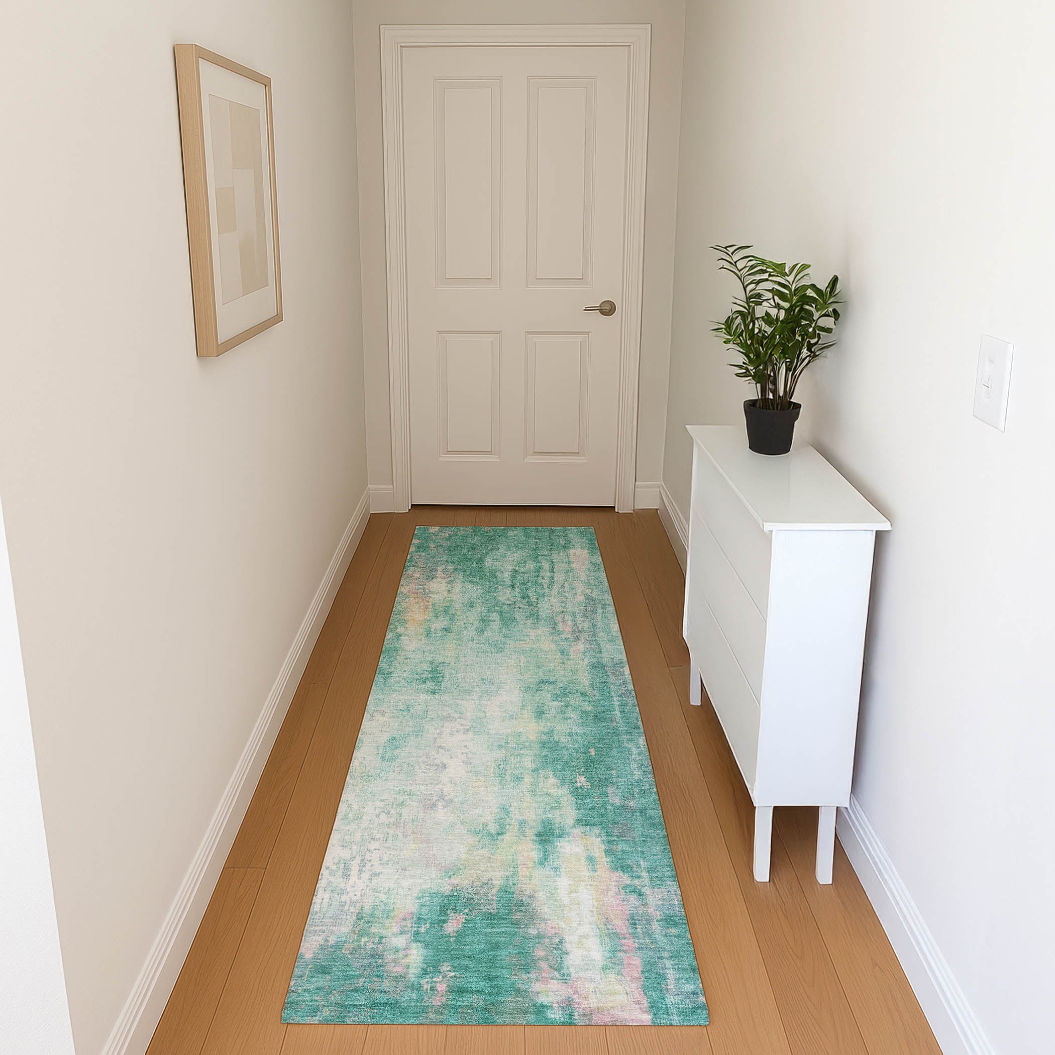 Luang Prabang Machine Washable Transitional Teal Rug 2'3" x 7'6" #shape_Runner