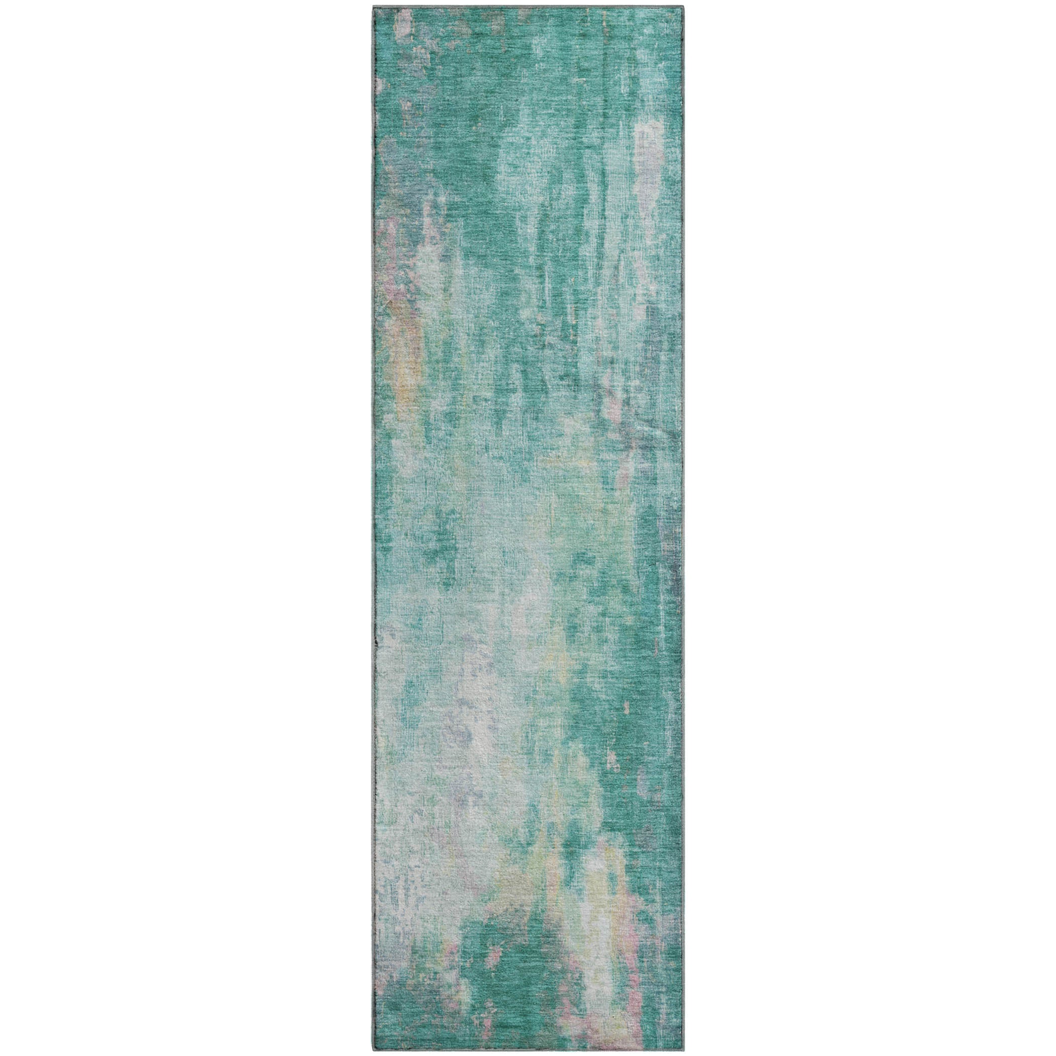 Luang Prabang Machine Washable Transitional Teal Rug 2'3" x 7'6" #shape_Runner