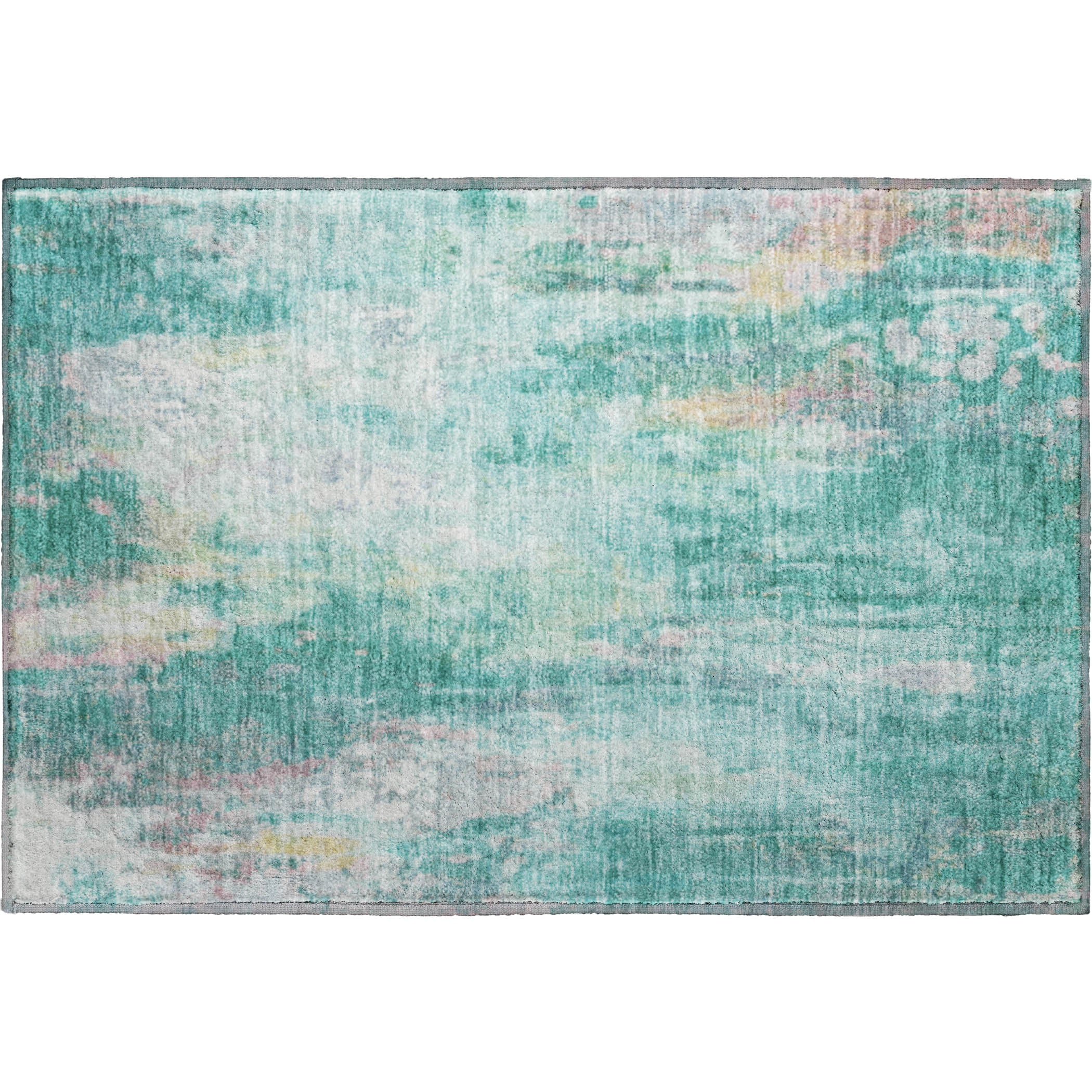 Luang Prabang Machine Washable Transitional Teal Rug 1'8" x 2'6" #shape_Rectangle