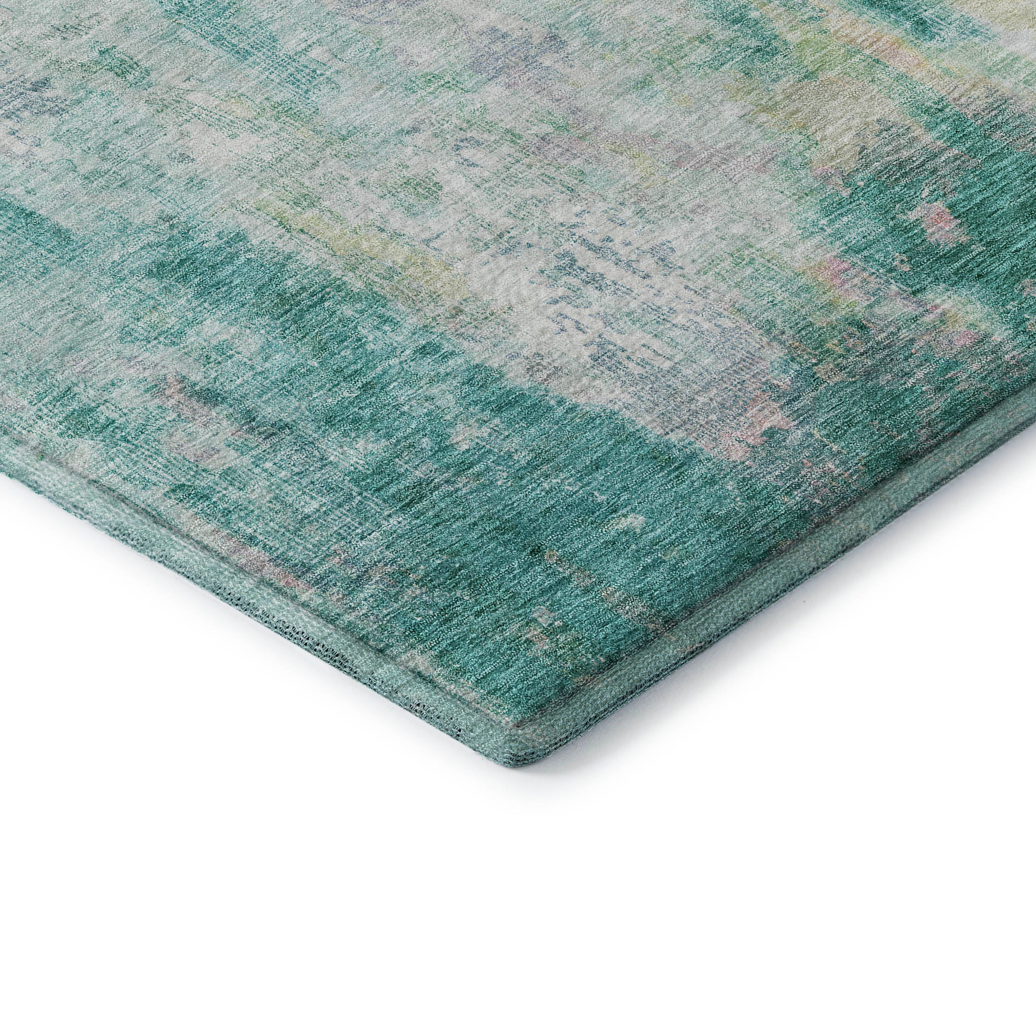 Luang Prabang Machine Washable Transitional Teal Rug 1'8" x 2'6" #shape_Rectangle