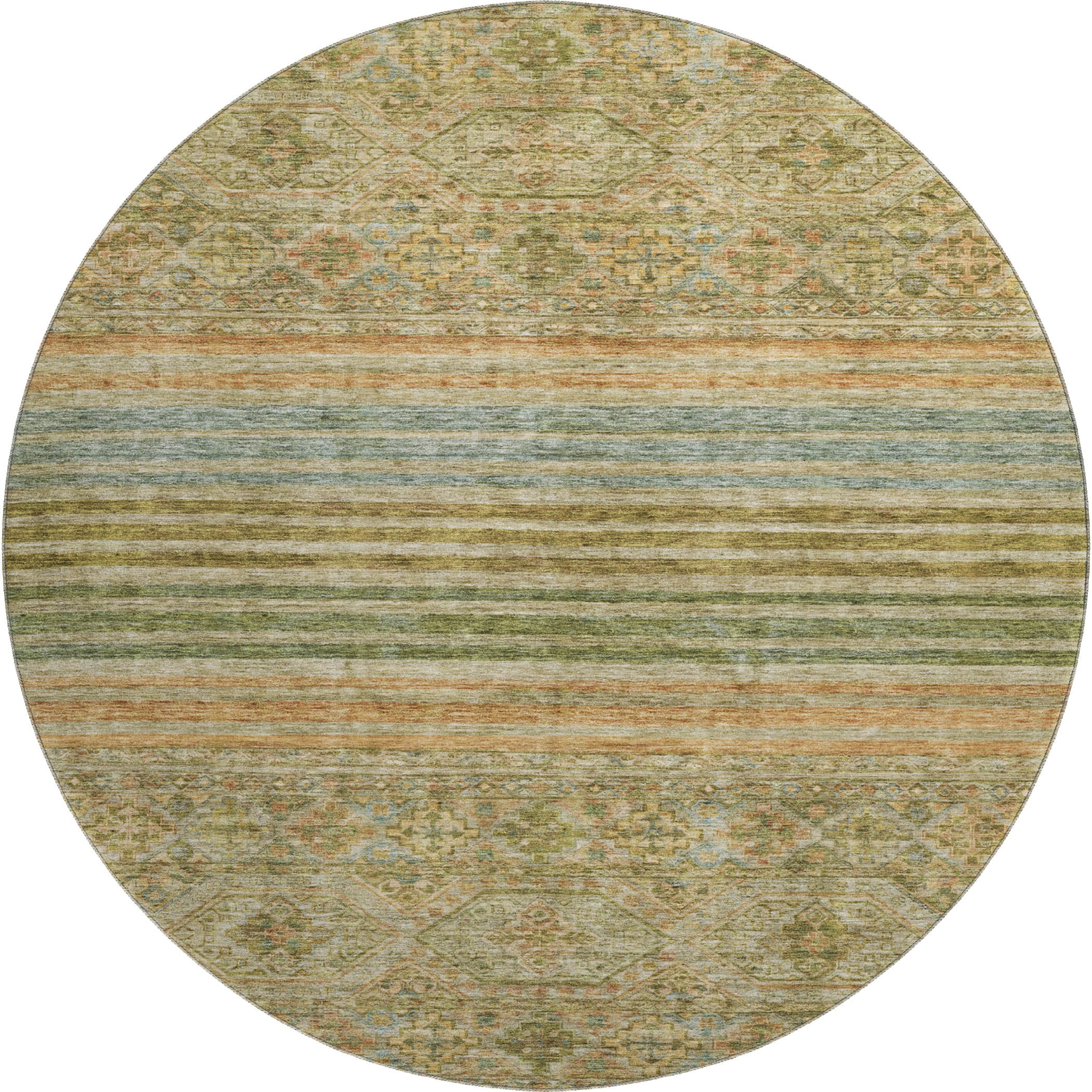 Kyoto Machine Washable Transitional Aloe Green Rug 8' x 8' #shape_Round