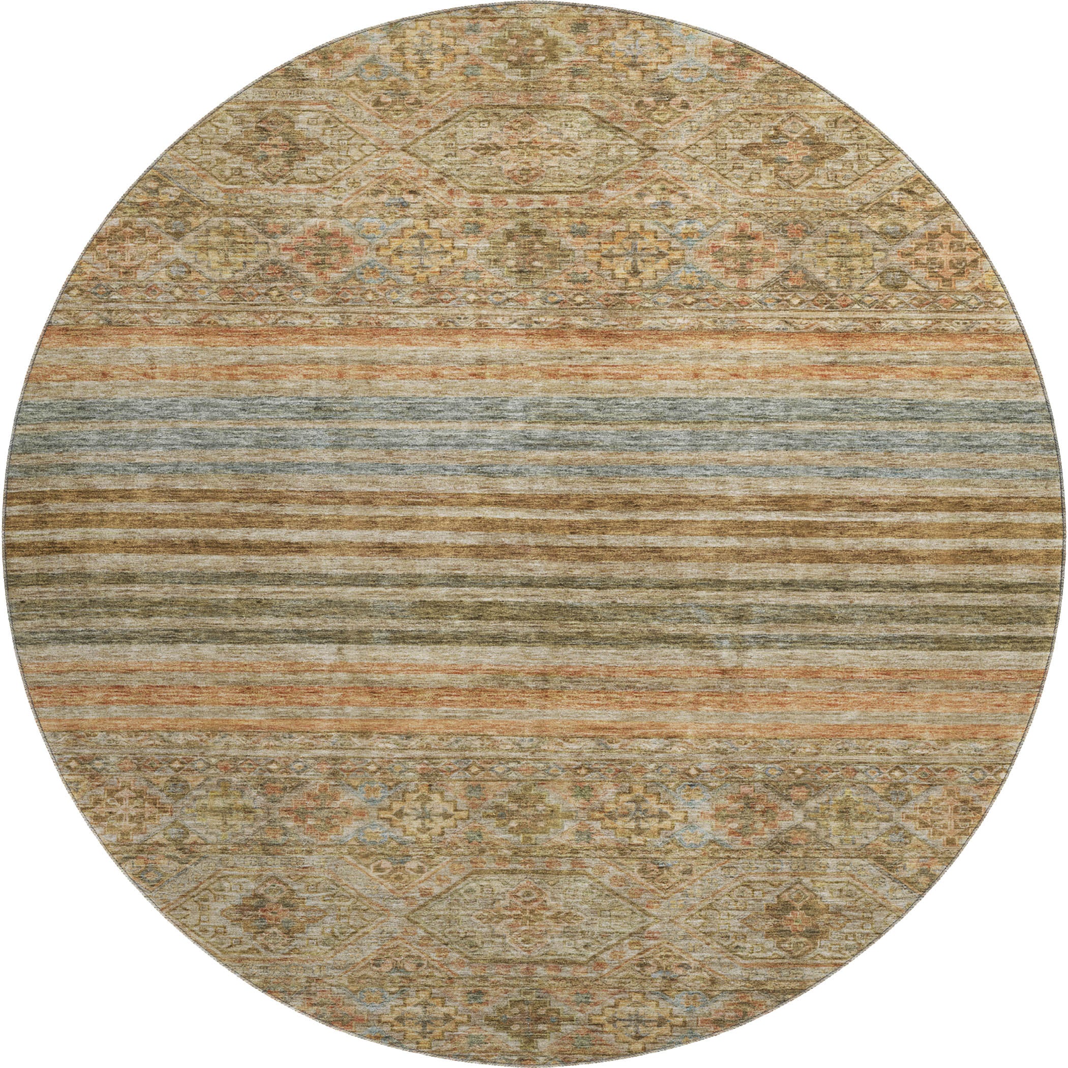 Kyoto Machine Washable Transitional Copper Orange Rug 8' x 8' #shape_Round