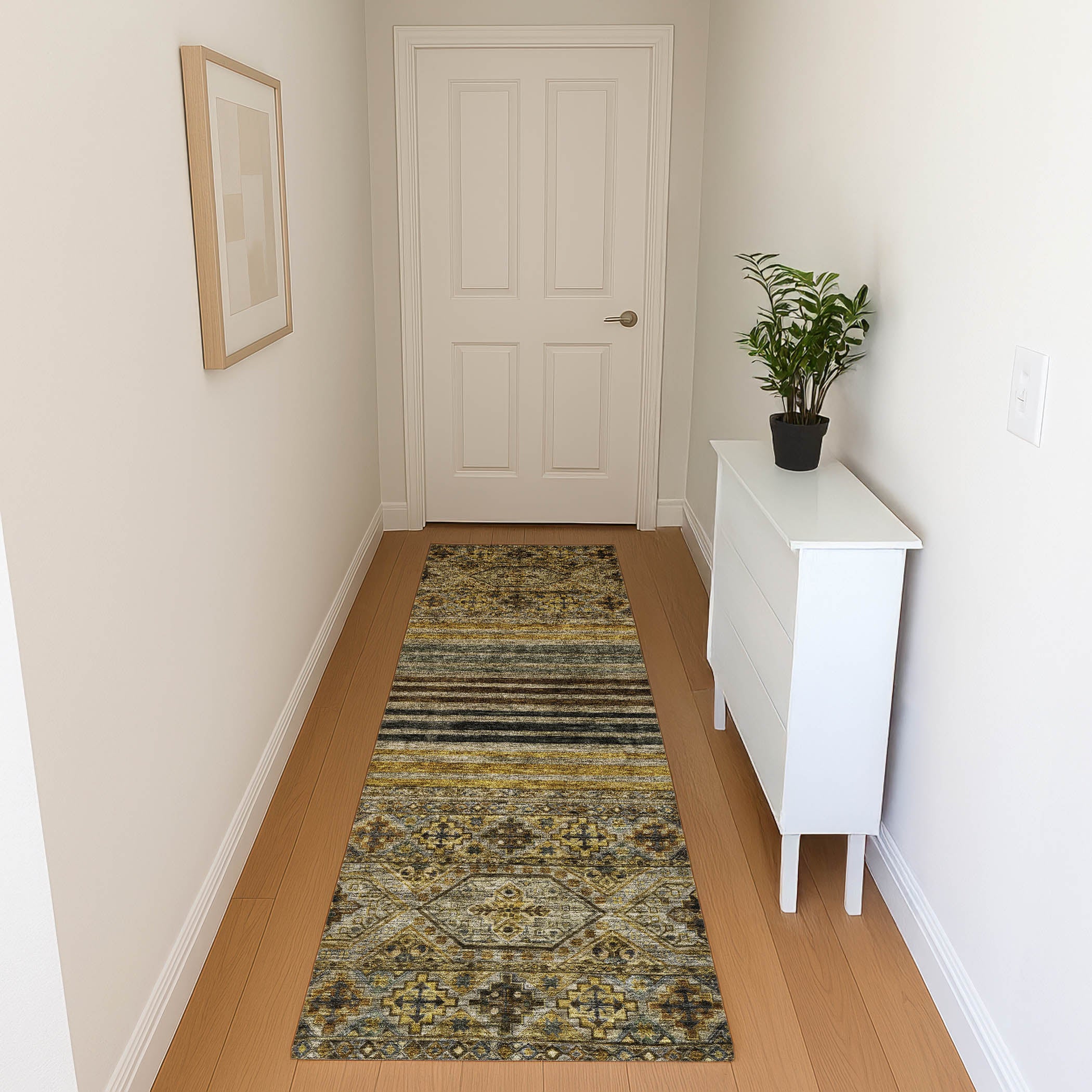 Kyoto Machine Washable Transitional Gray Rug 2'3" x 7'6" #shape_Runner