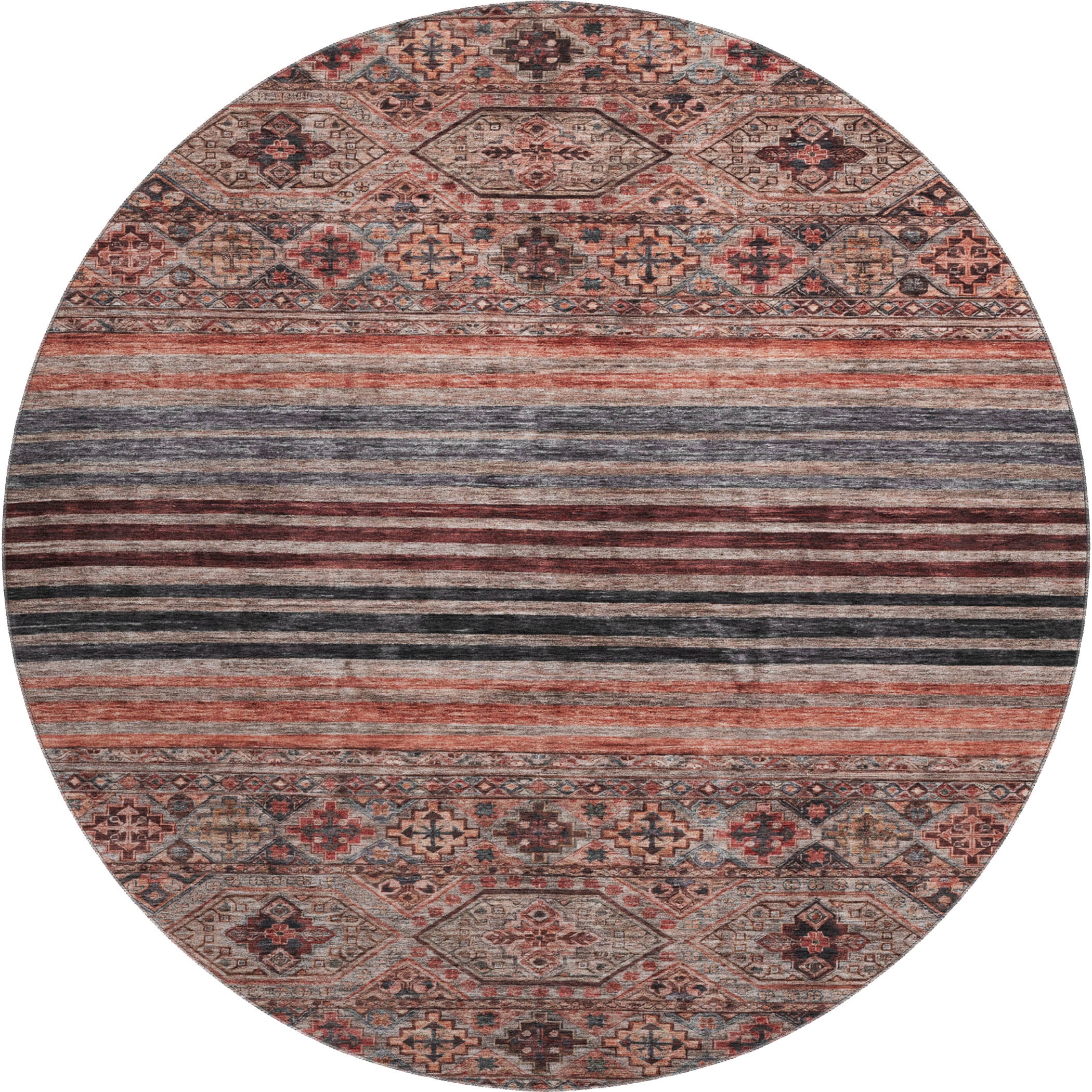 Kyoto Machine Washable Transitional Paprika Orange Rug 8' x 8' #shape_Round
