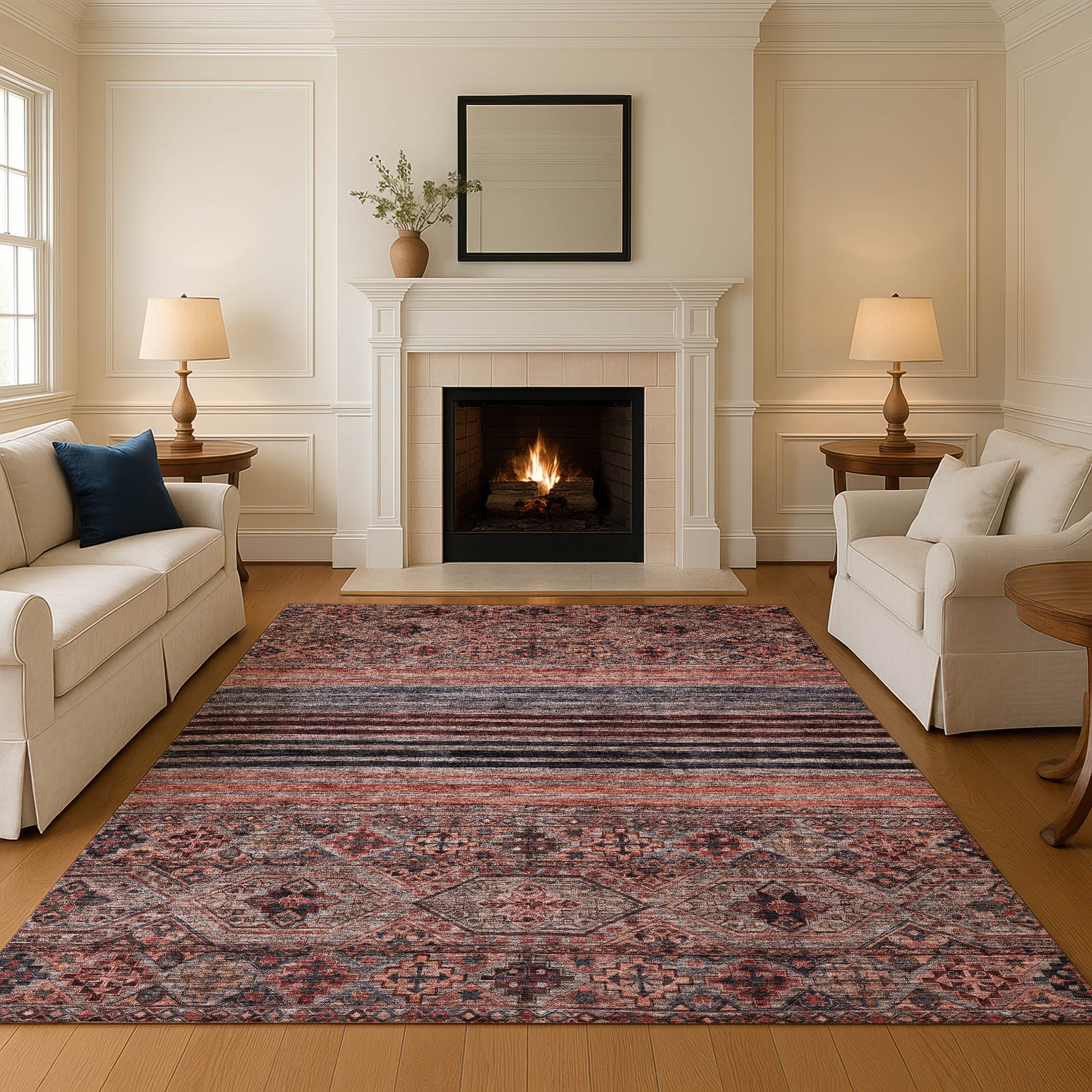 Kyoto Machine Washable Transitional Paprika Orange Rug 2'6" x 3'10" #shape_Rectangle