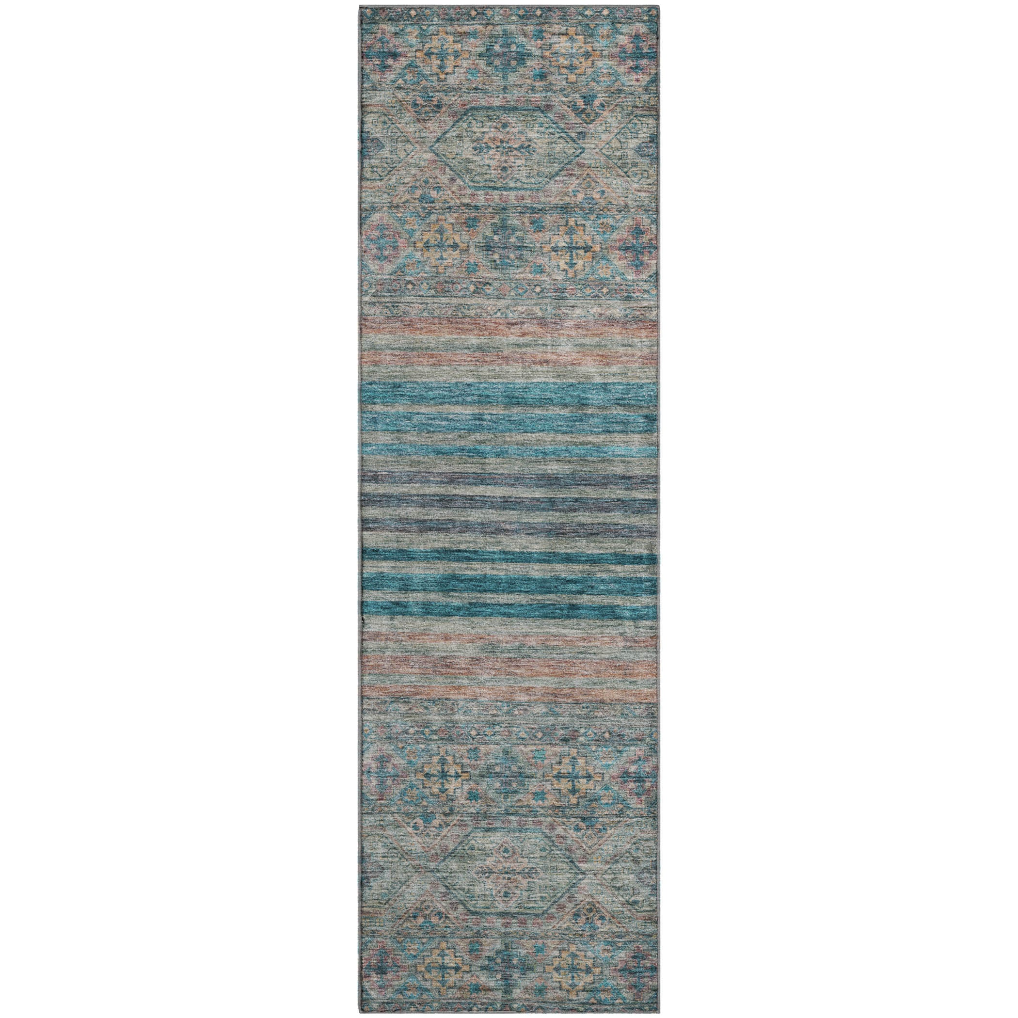 Kyoto Machine Washable Transitional Teal Rug 2'3" x 7'6" #shape_Runner