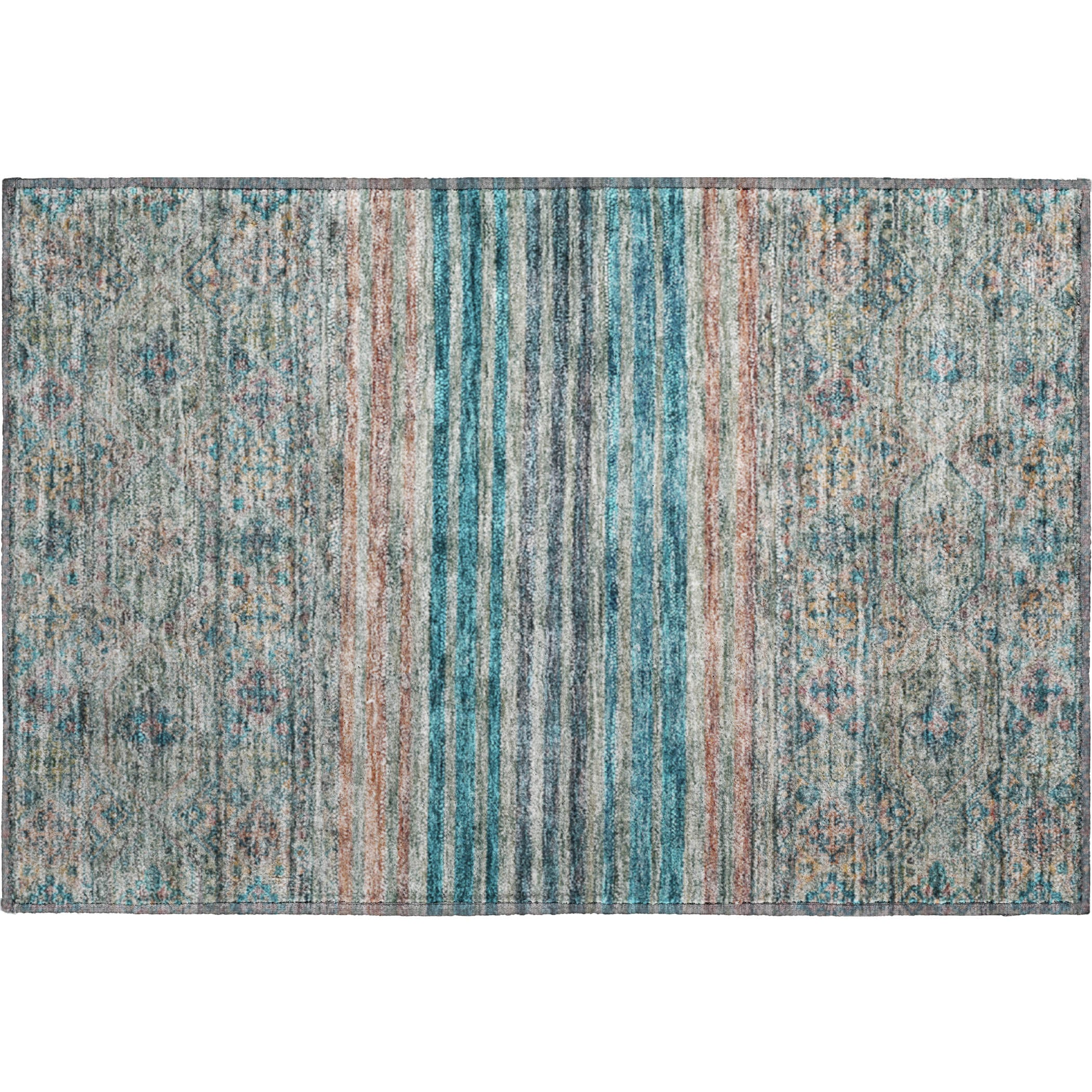 Kyoto Machine Washable Transitional Teal Rug 1'8" x 2'6" #shape_Rectangle