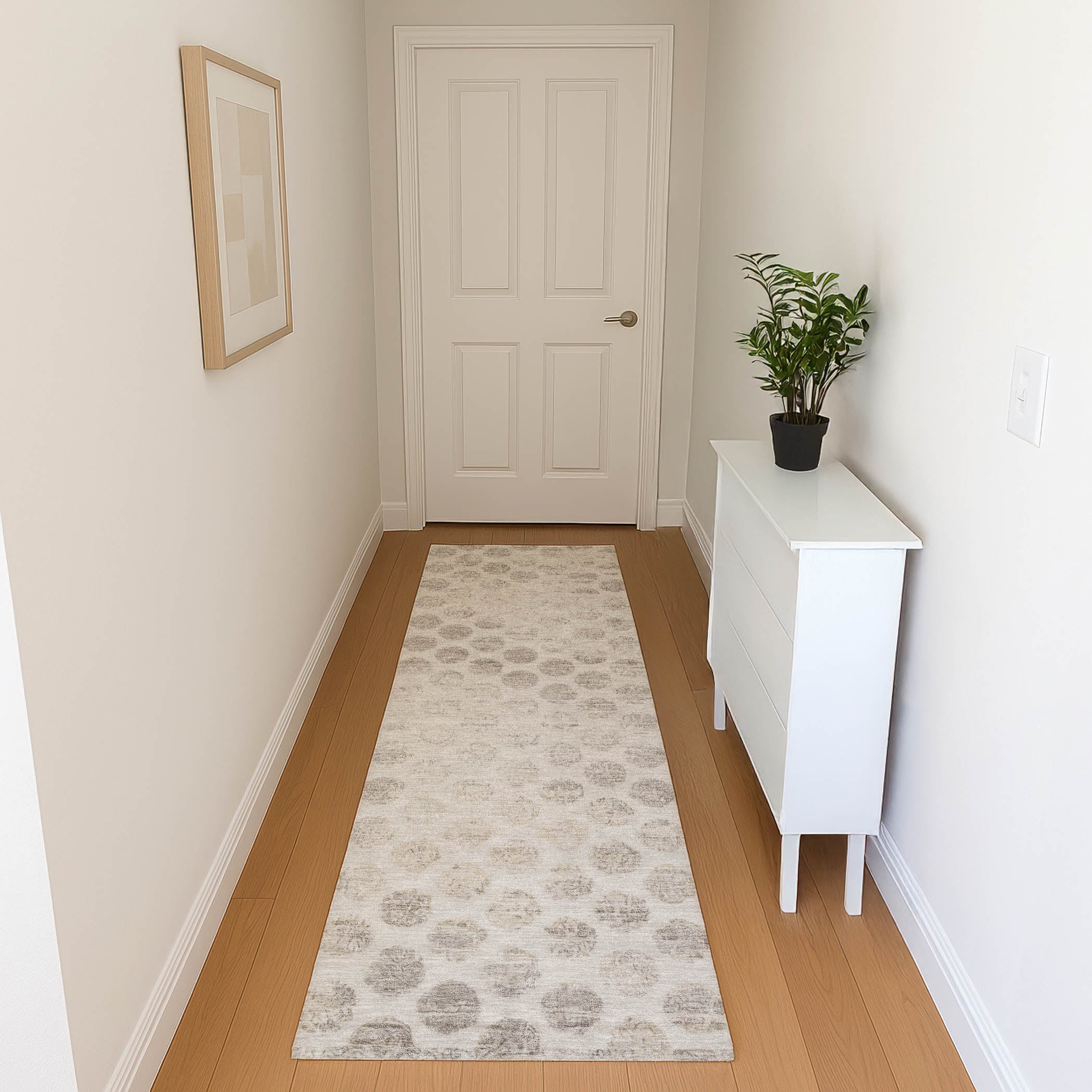 Porto Machine Washable Transitional Taupe Brown Rug 2'3" x 7'6" #shape_Runner