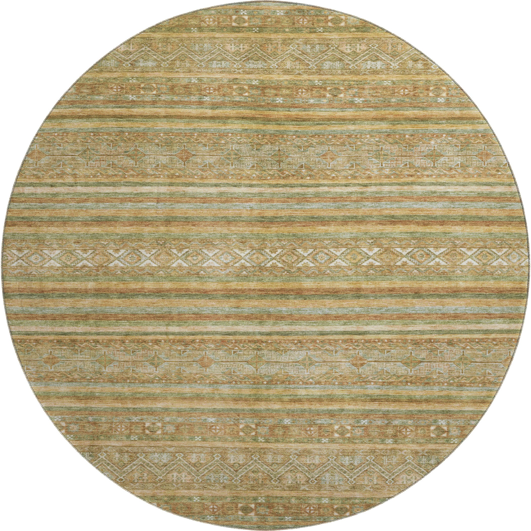 Seoul Machine Washable Transitional Aloe Green Rug 8' x 8' #shape_Round
