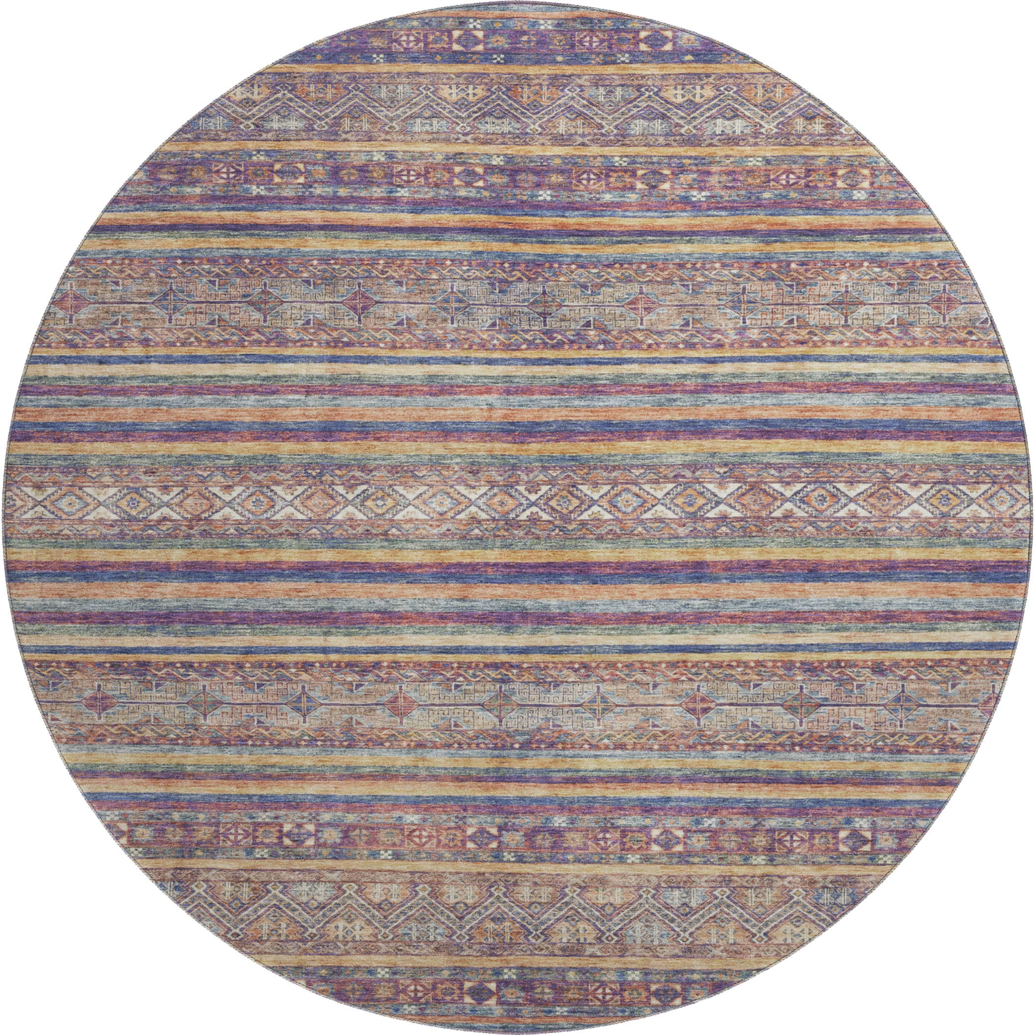 Seoul Machine Washable Transitional Blue Rug 8' x 8' #shape_Round
