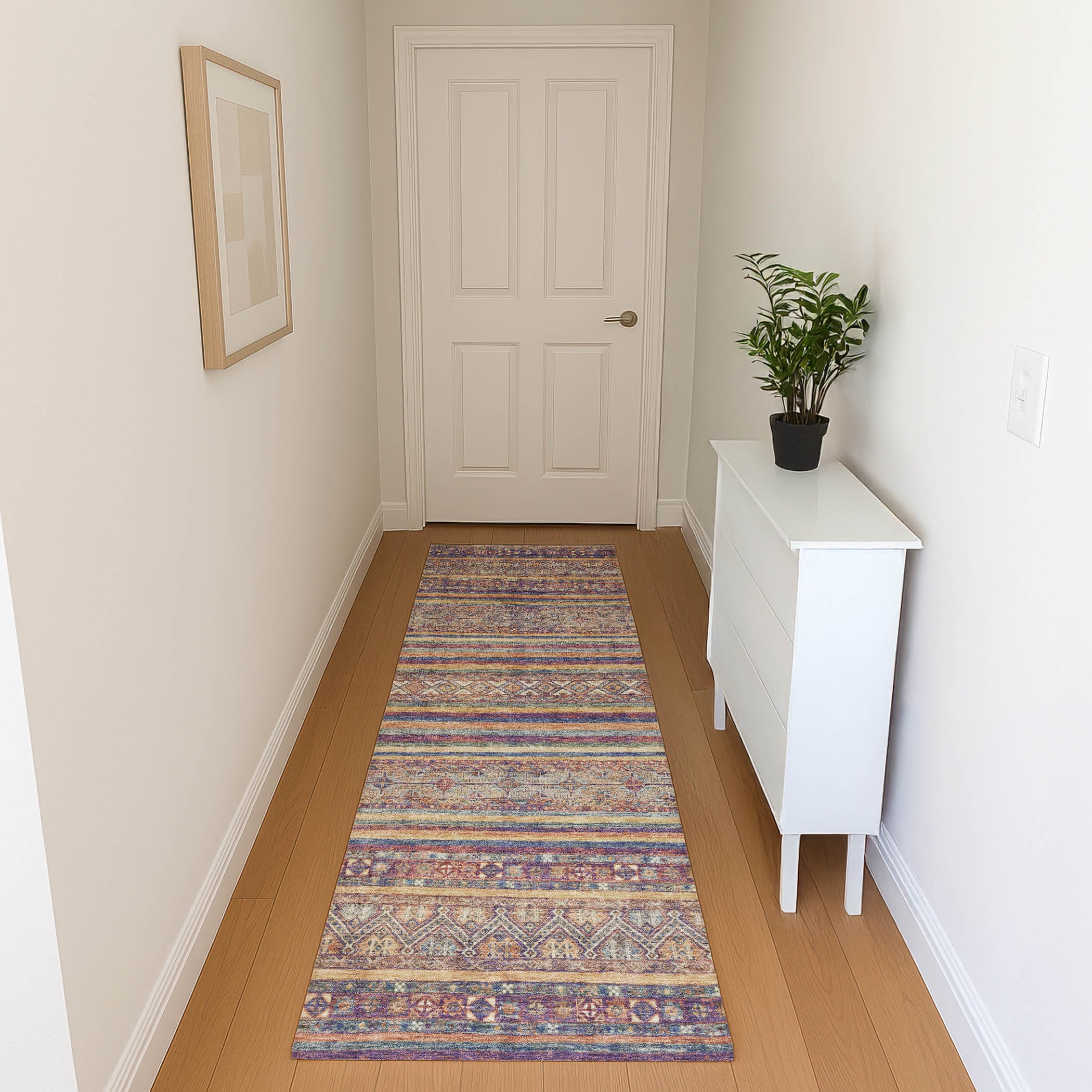 Seoul Machine Washable Transitional Blue Rug 2'3" x 7'6" #shape_Runner