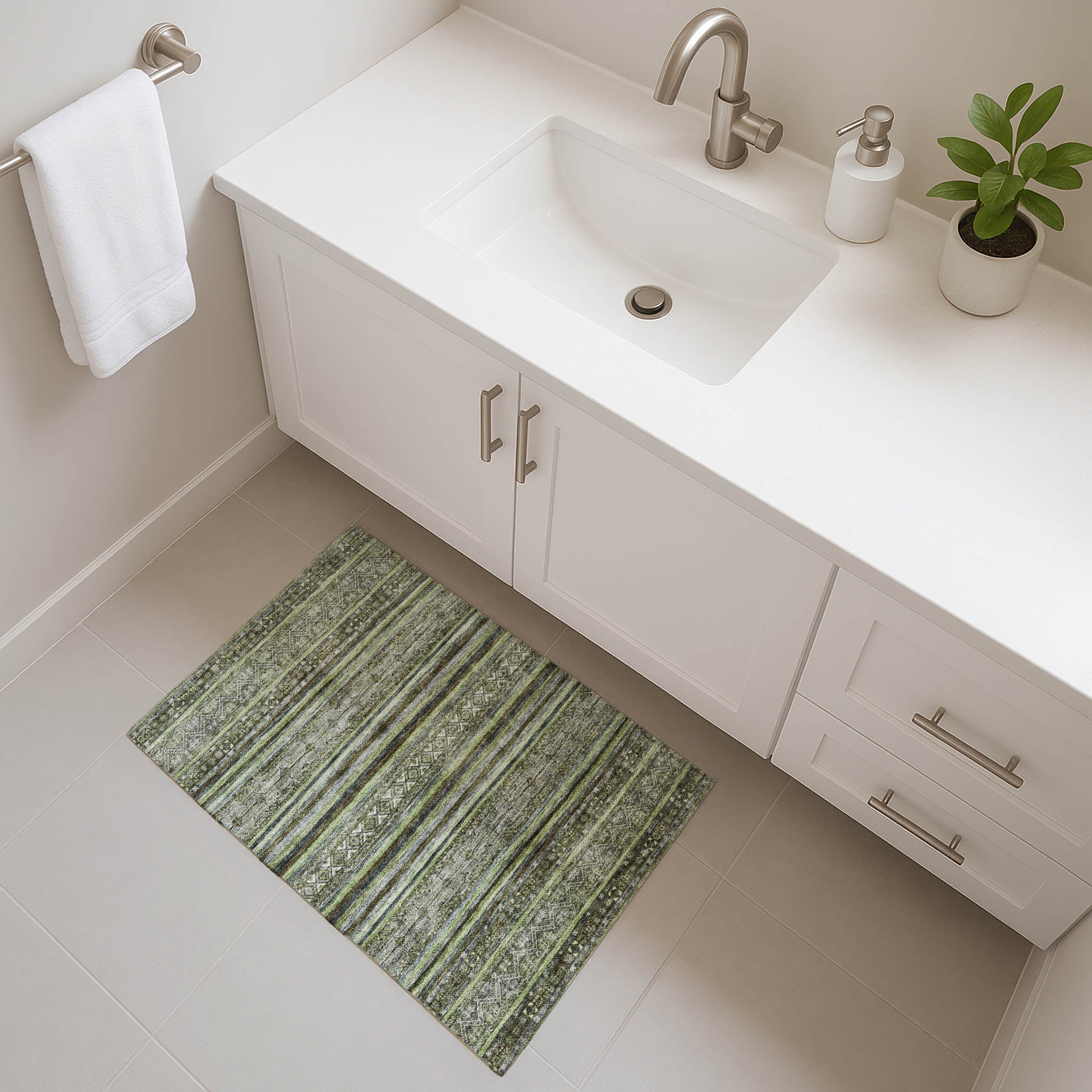Seoul Machine Washable Transitional Olive Green Rug 1'8" x 2'6" #shape_Rectangle