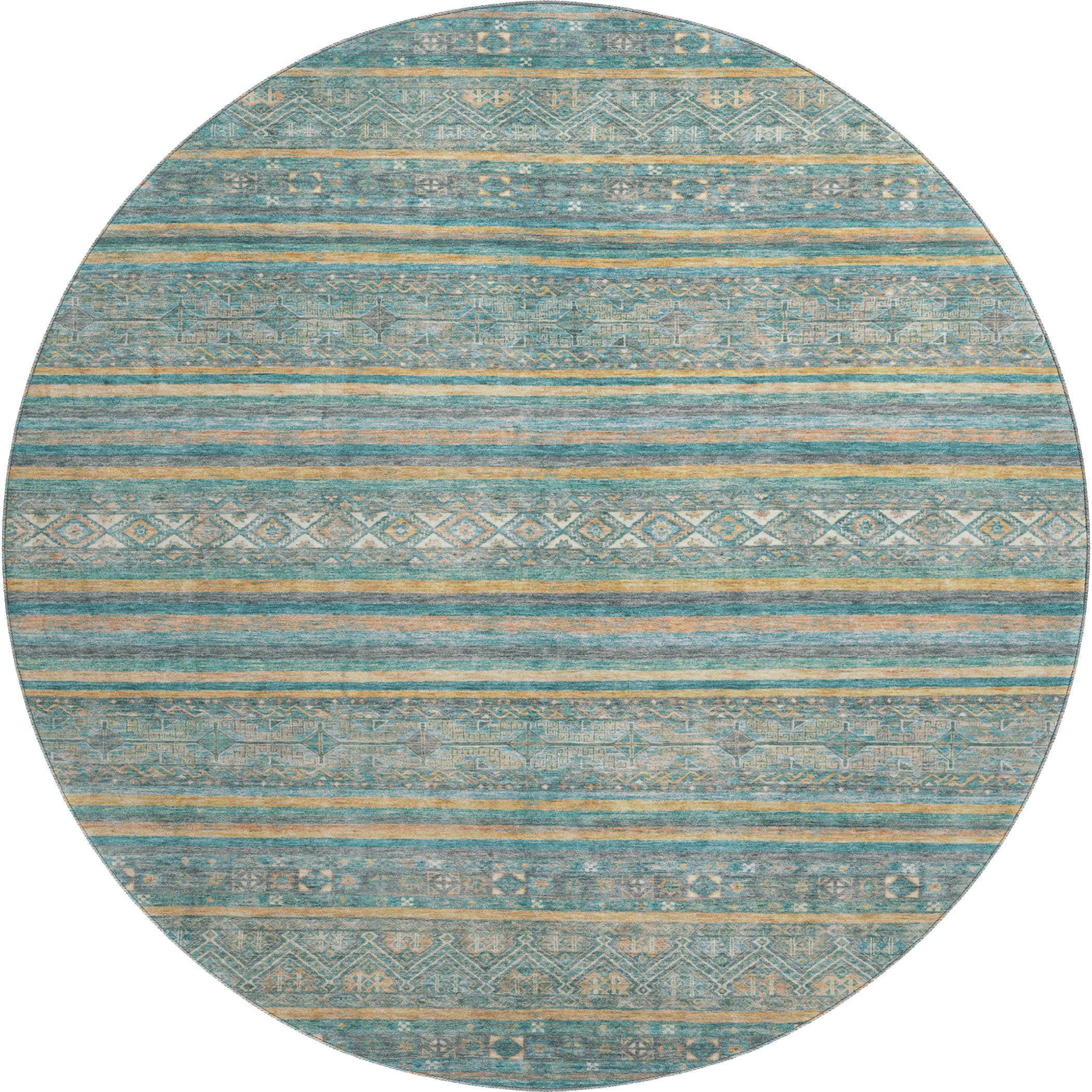 Seoul Machine Washable Transitional Teal Rug 8' x 8' #shape_Round