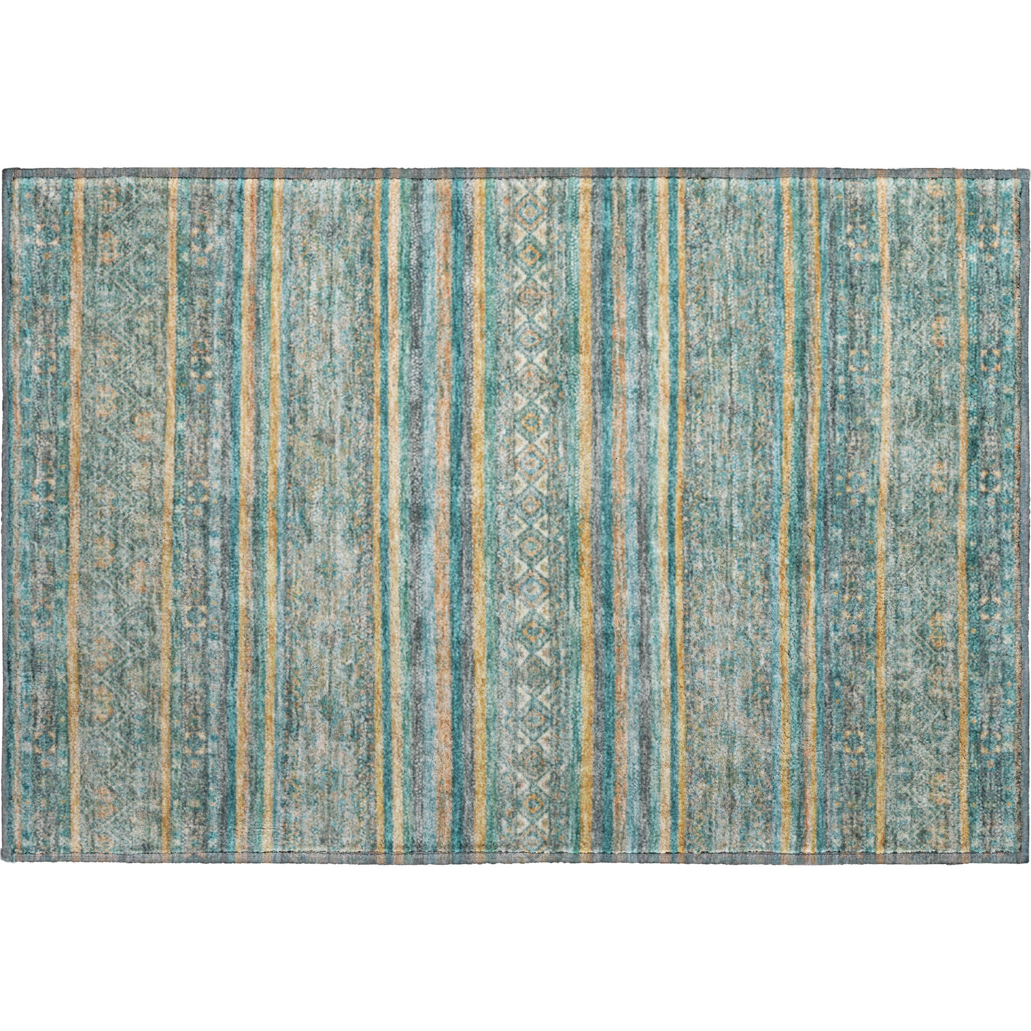 Seoul Machine Washable Transitional Teal Rug 1'8" x 2'6" #shape_Rectangle