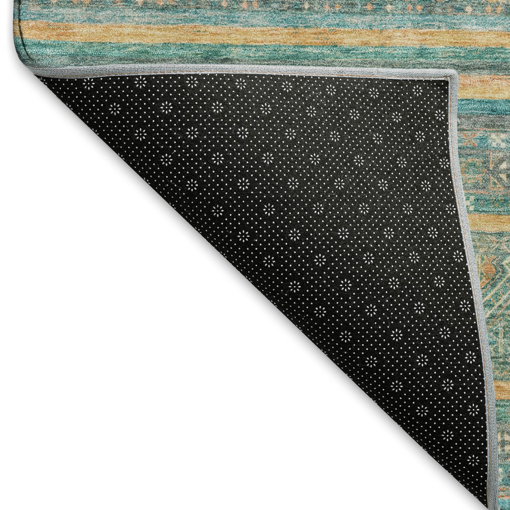 Seoul Machine Washable Transitional Teal Rug 1'8" x 2'6" #shape_Rectangle