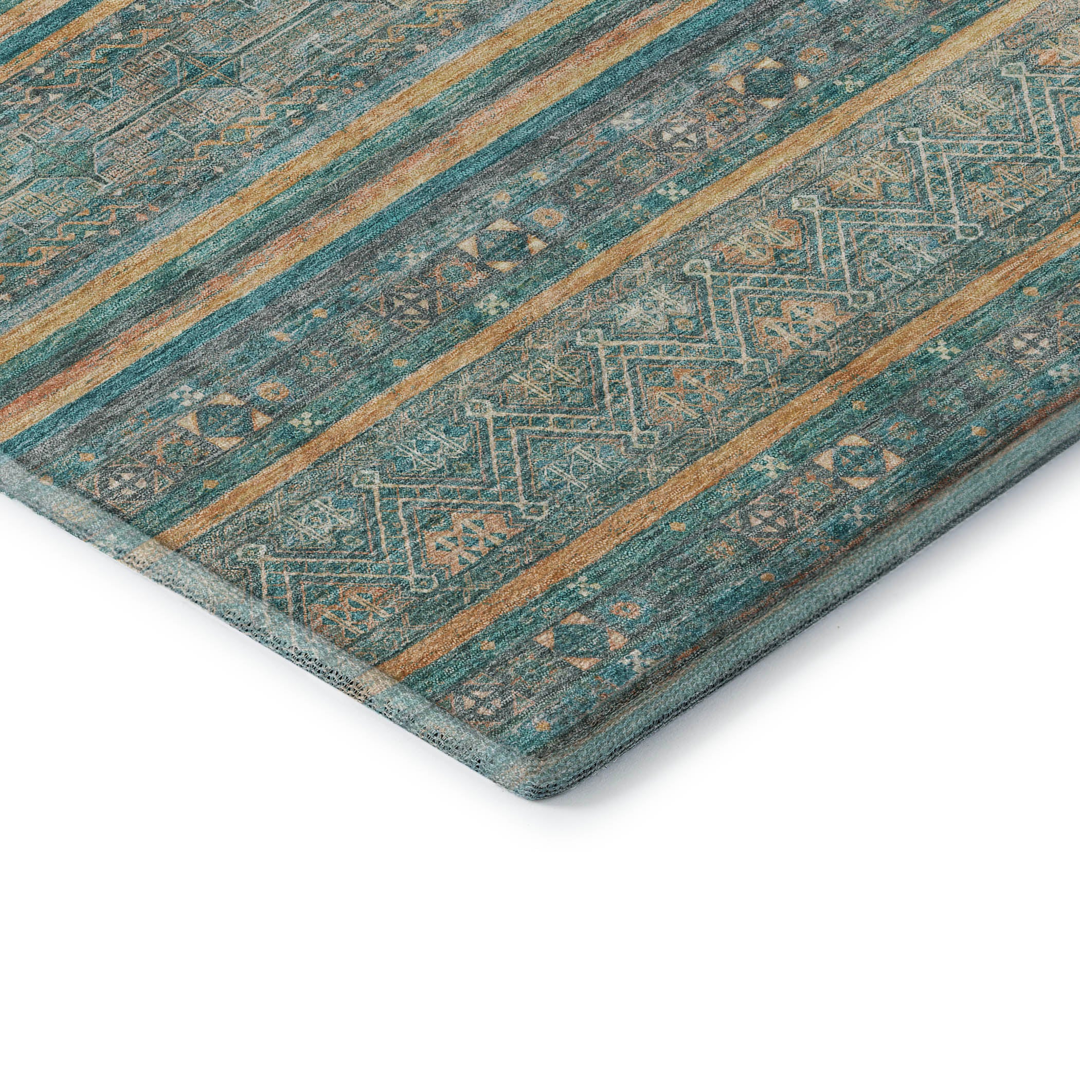 Seoul Machine Washable Transitional Teal Rug 1'8" x 2'6" #shape_Rectangle