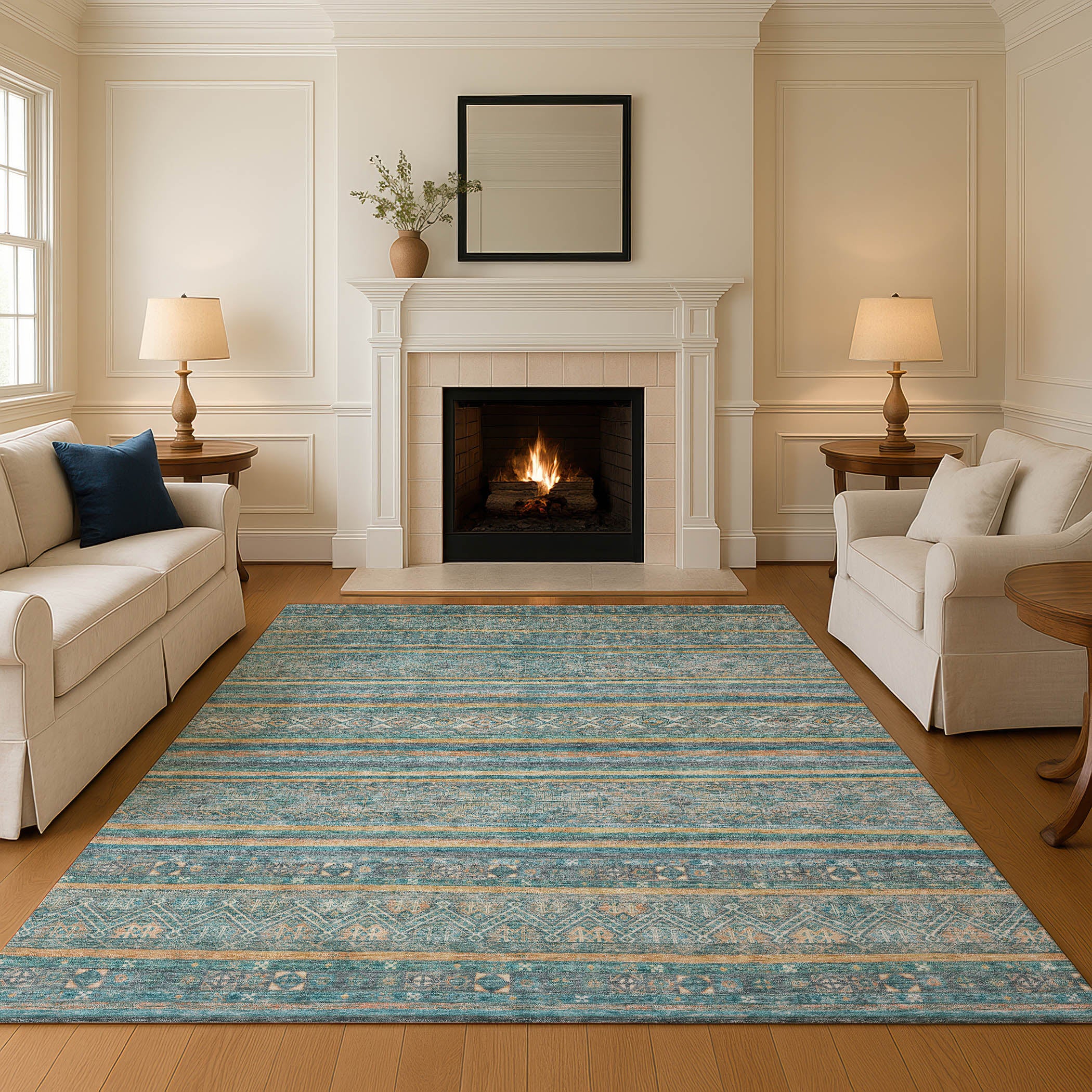 Seoul Machine Washable Transitional Teal Rug 2'6" x 3'10" #shape_Rectangle