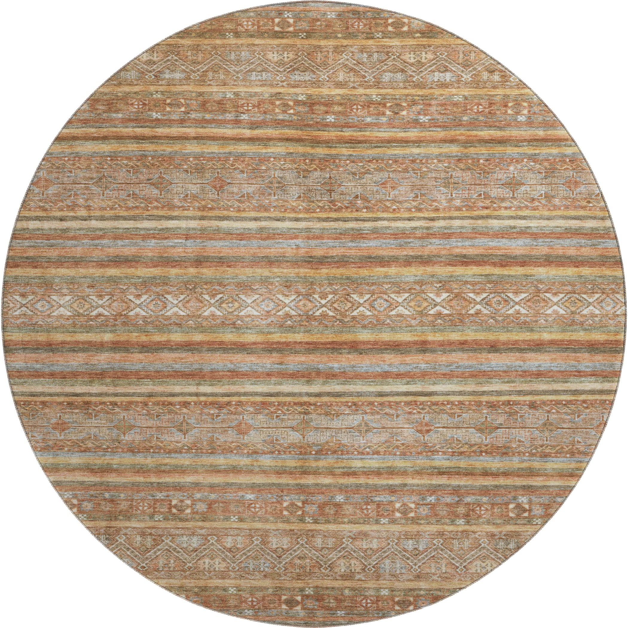 Seoul Machine Washable Transitional Terracotta Orange Rug 8' x 8' #shape_Round