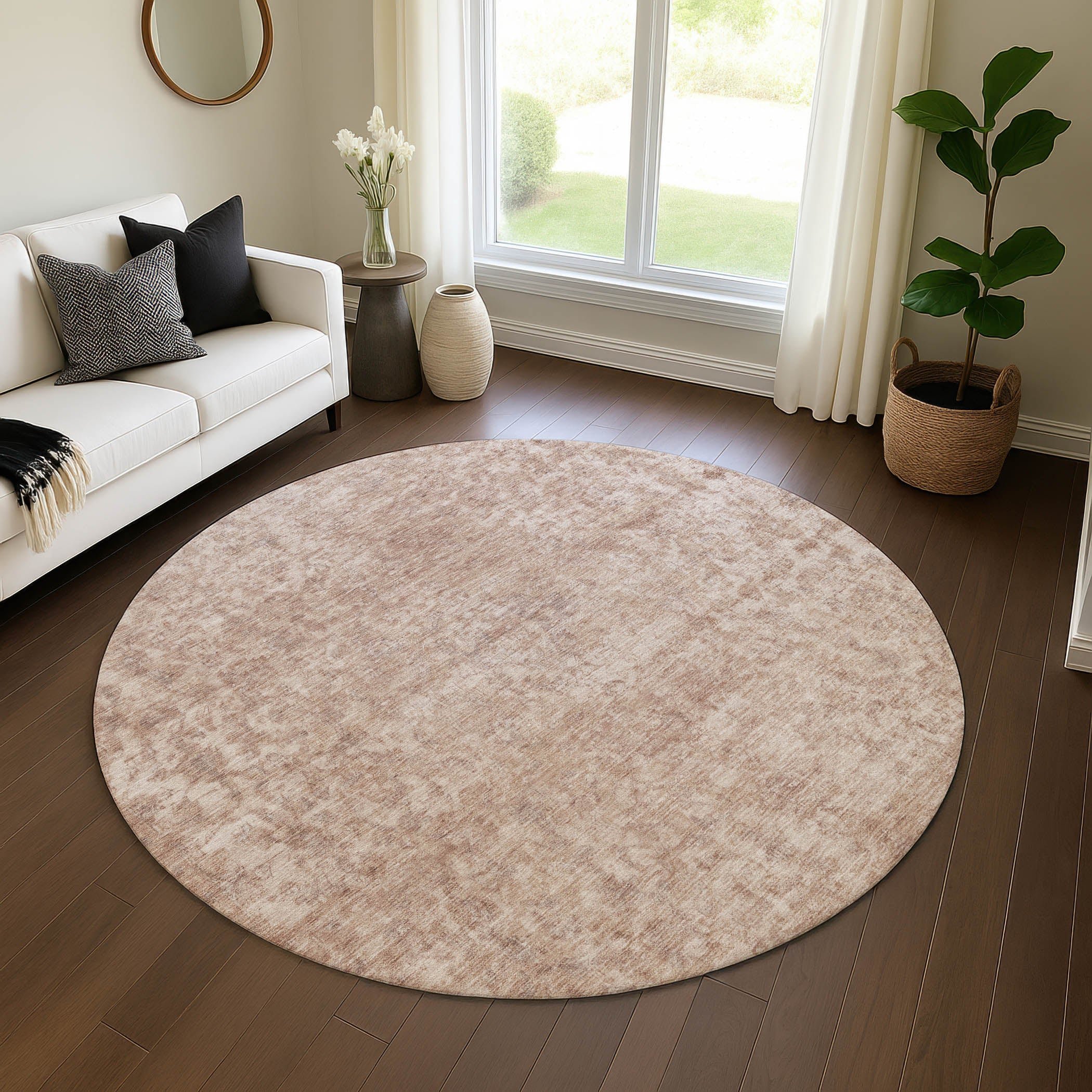 Baku Machine Washable Traditional Copper Orange Rug 8' x 8' #shape_Round