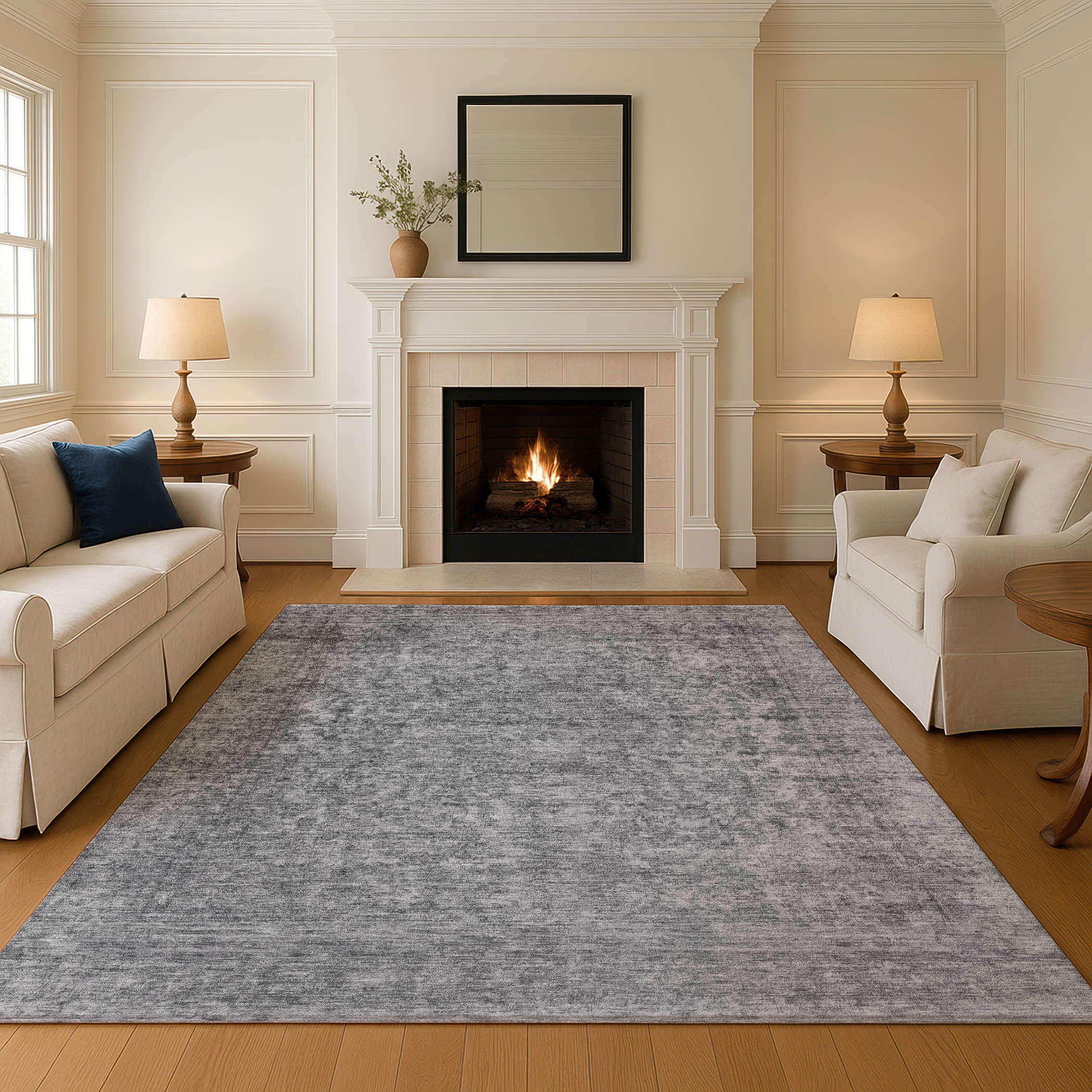 Baku Machine Washable Traditional Gray Rug 2'6" x 3'10" #shape_Rectangle