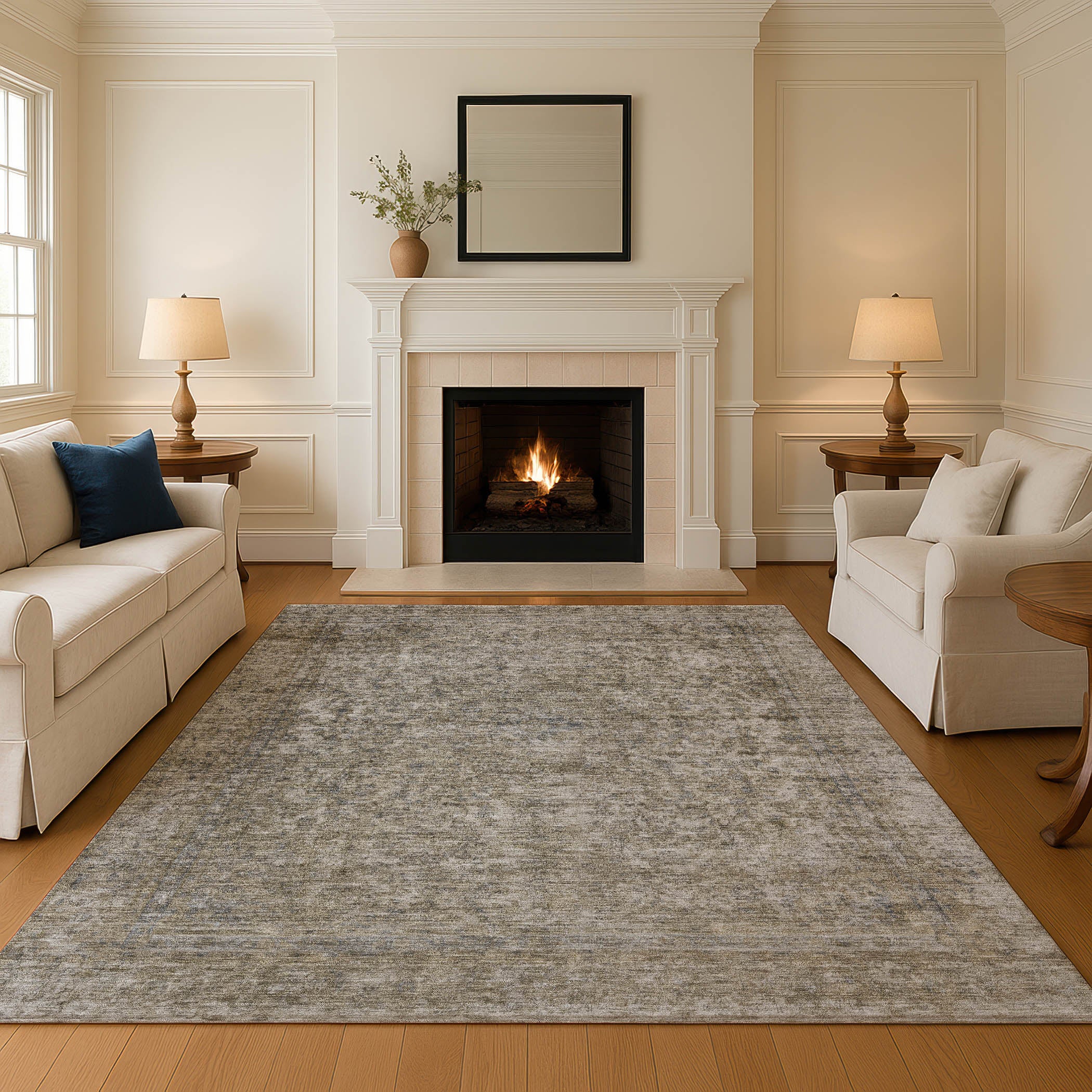 Baku Machine Washable Traditional Pewter Gray Rug 2'6" x 3'10" #shape_Rectangle
