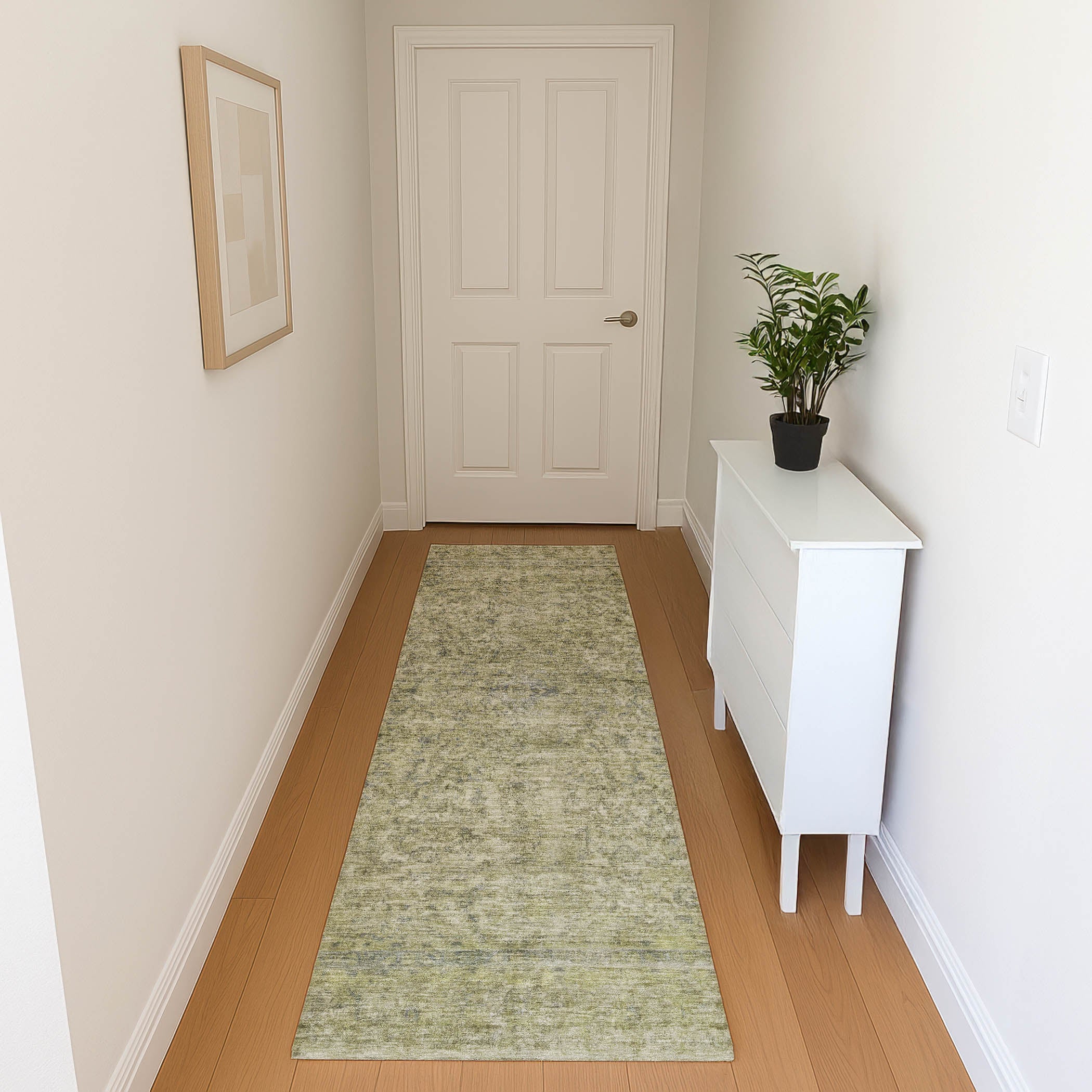 Baku Machine Washable Traditional Sage Green Rug 2'3" x 7'6" #shape_Runner