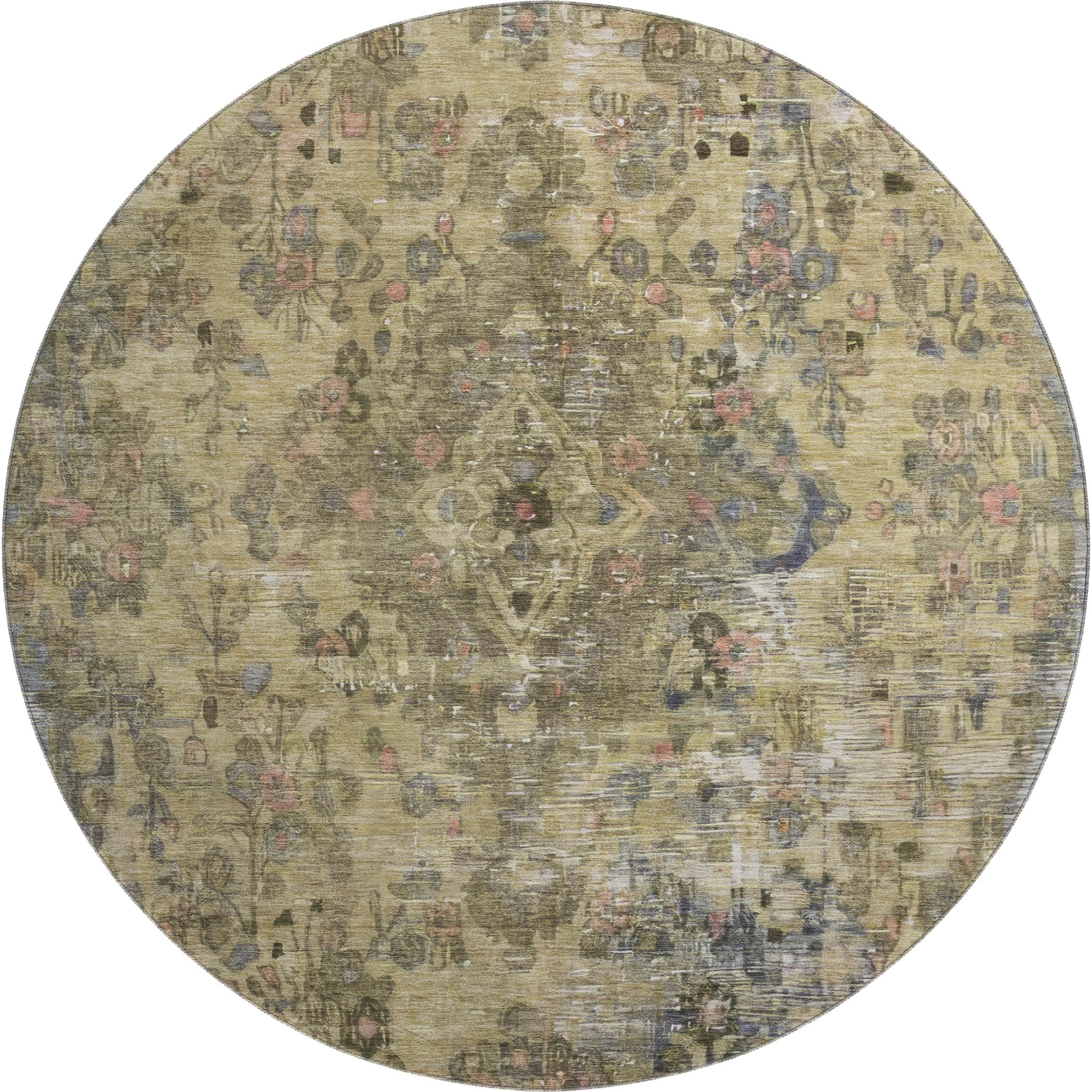 Istanbul Machine Washable Traditional Aloe Green Rug 8' x 8' #shape_Round