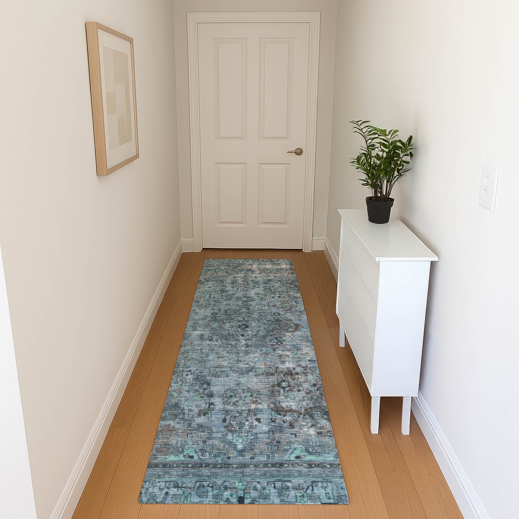 Istanbul Machine Washable Traditional Blue Rug 2'3" x 7'6" #shape_Runner