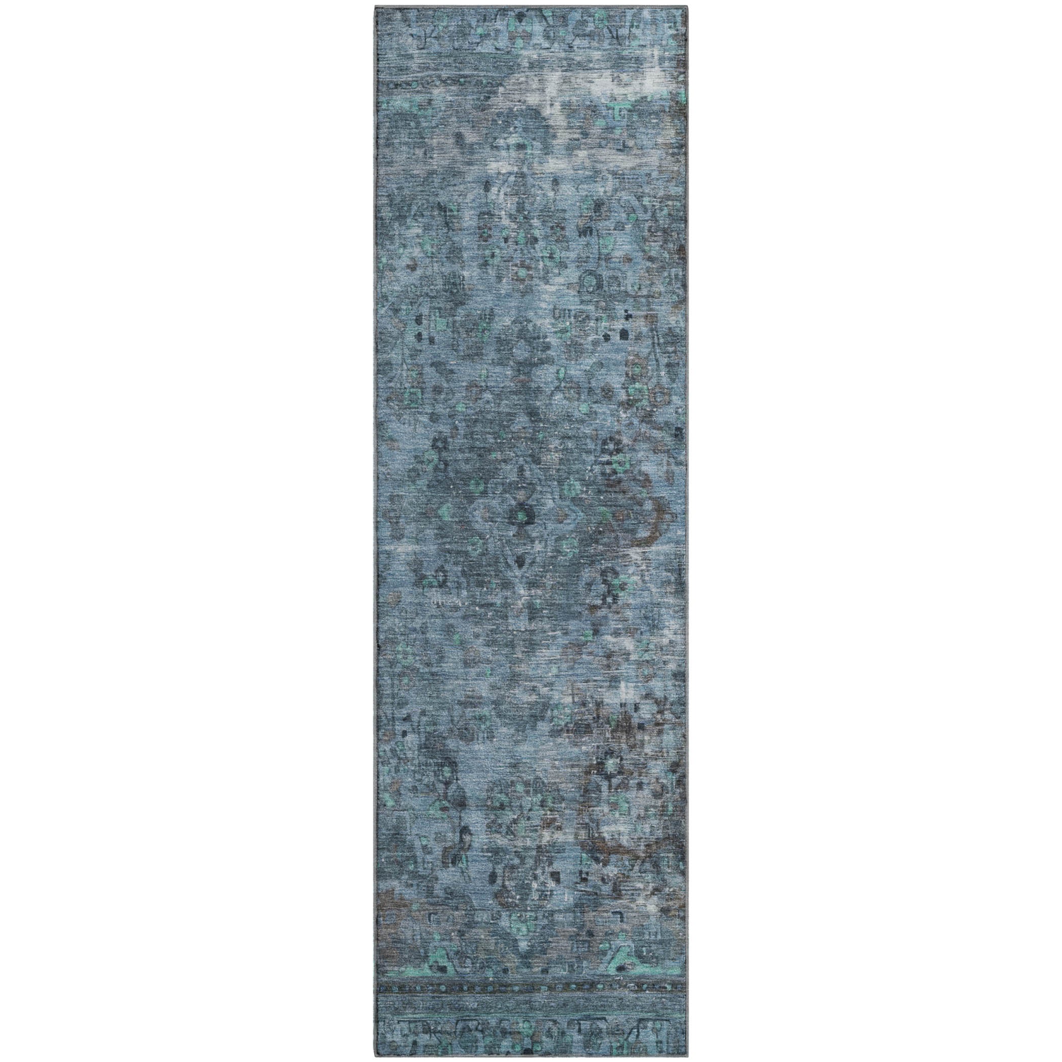Istanbul Machine Washable Traditional Blue Rug 2'3" x 7'6" #shape_Runner