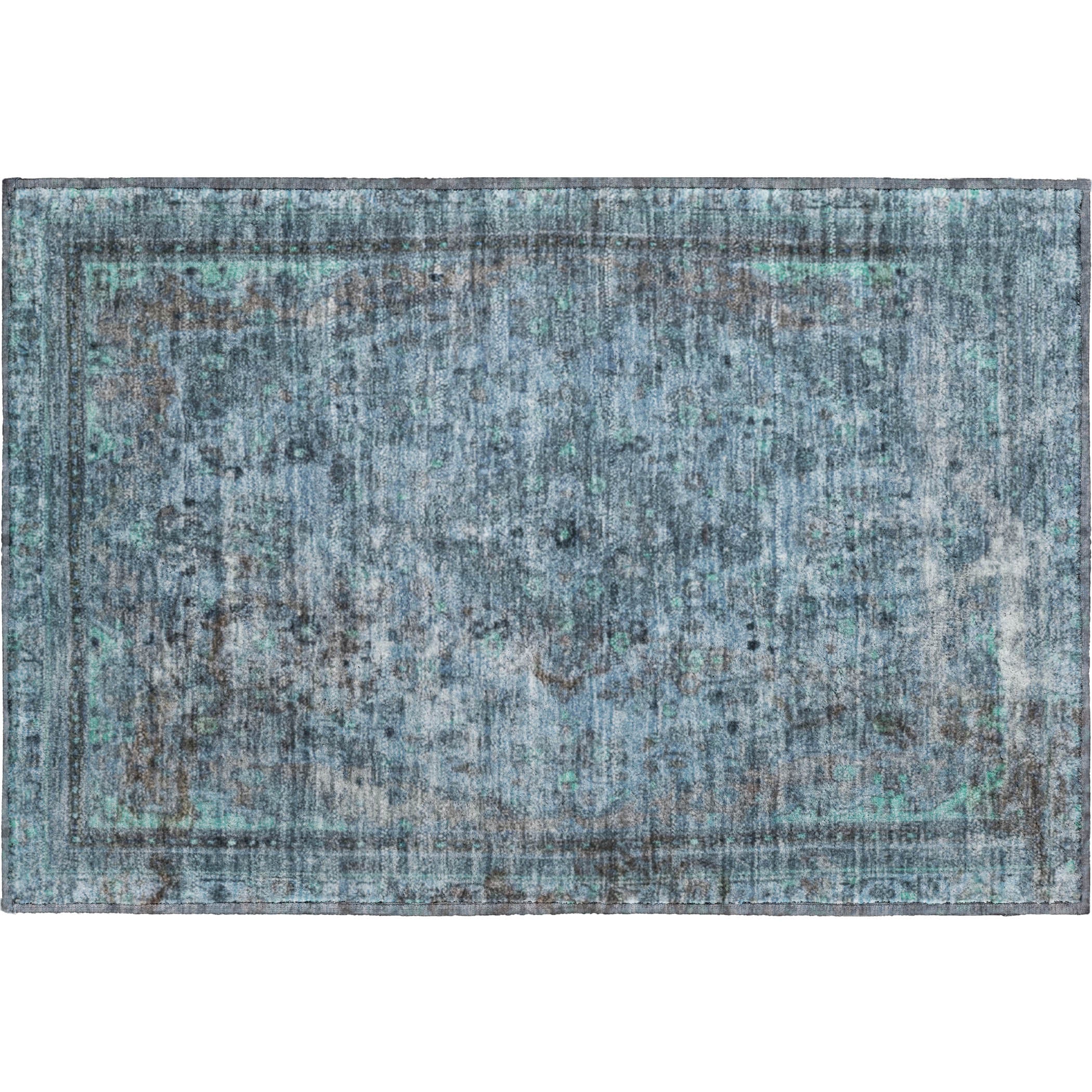Istanbul Machine Washable Traditional Blue Rug 1'8" x 2'6" #shape_Rectangle
