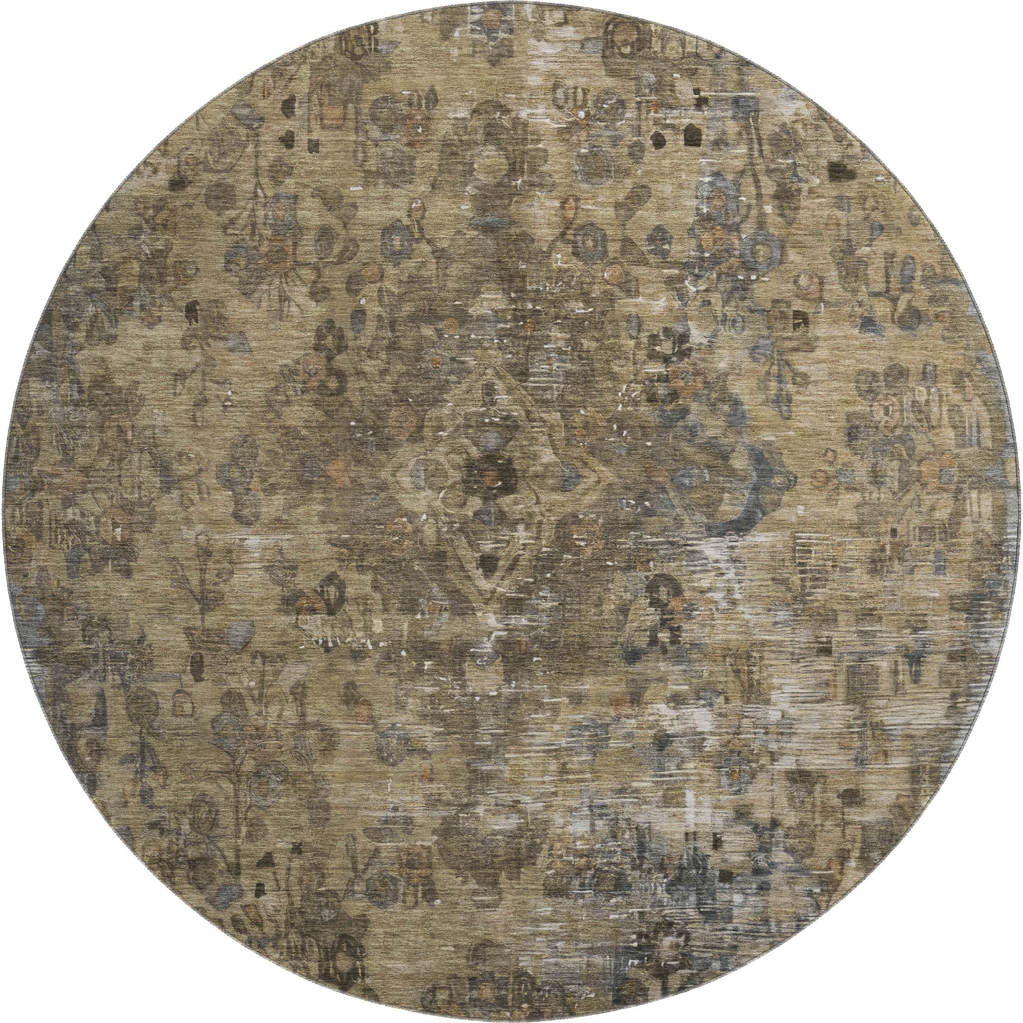 Istanbul Machine Washable Traditional Brown Rug 8' x 8' #shape_Round