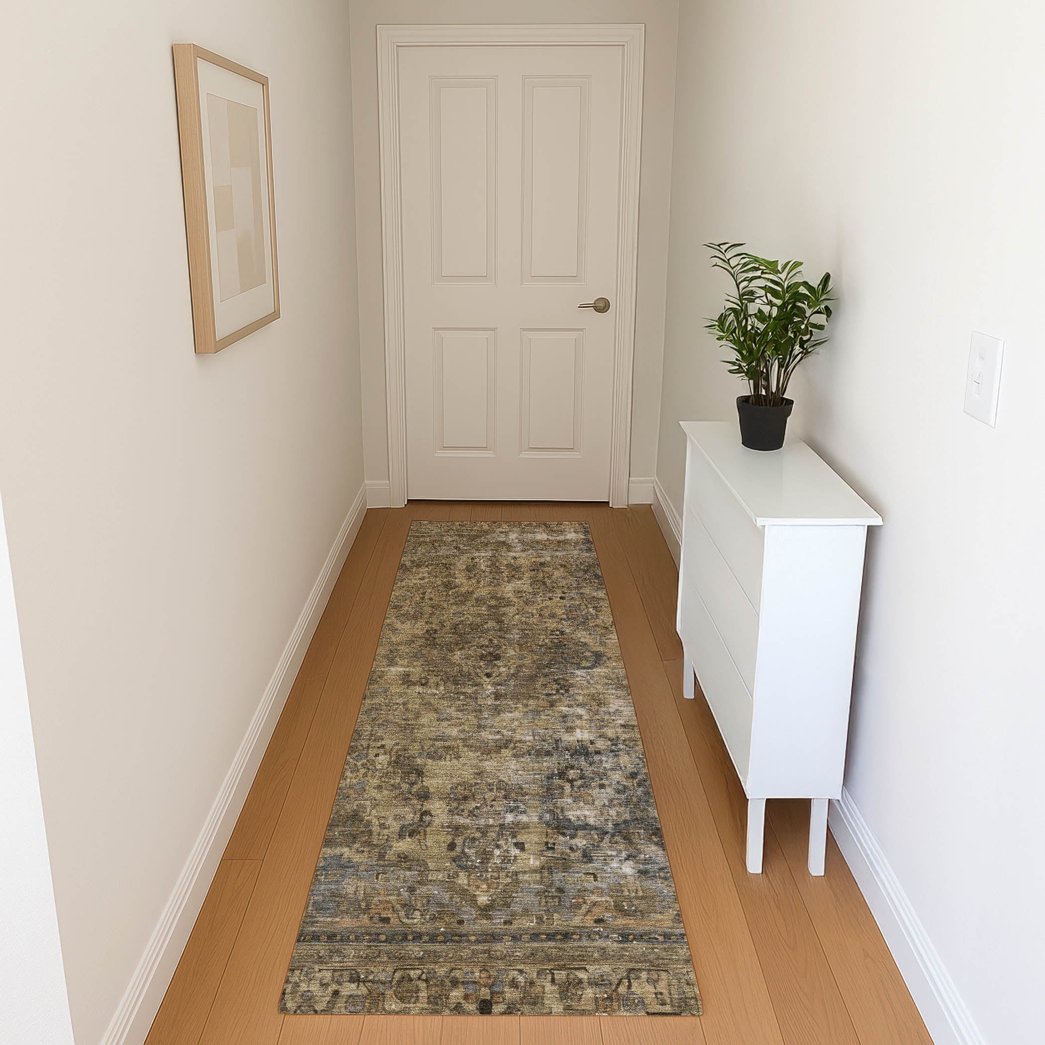 Istanbul Machine Washable Traditional Brown Rug 2'3" x 7'6" #shape_Runner