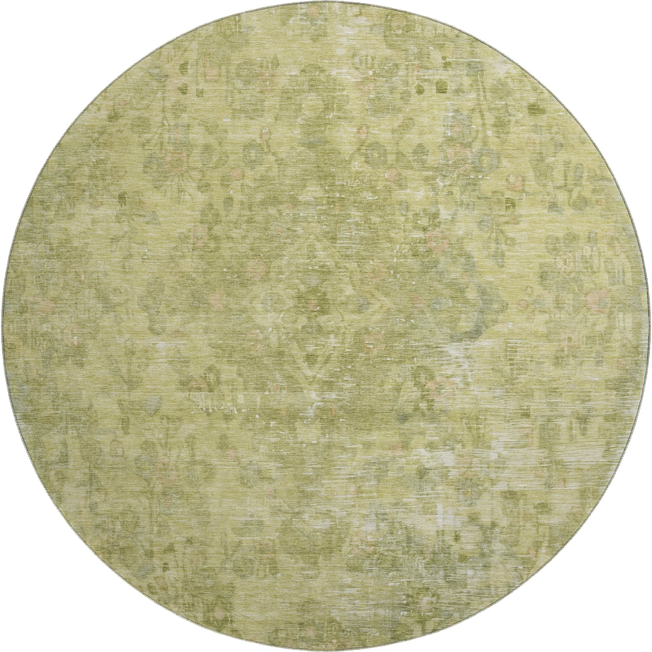Istanbul Machine Washable Traditional Cactus Green Rug 8' x 8' #shape_Round