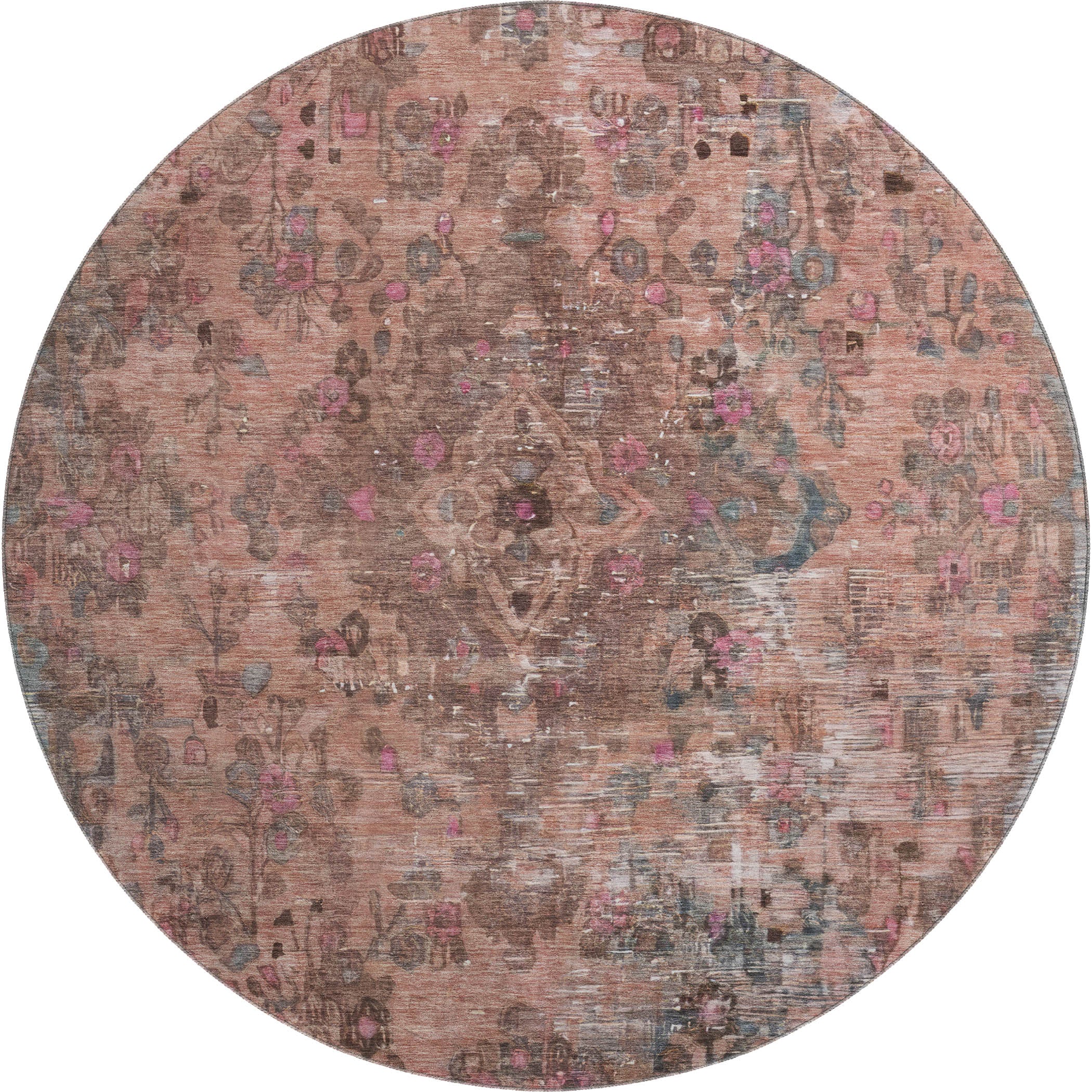 Istanbul Machine Washable Traditional Pink Rug 8' x 8' #shape_Round