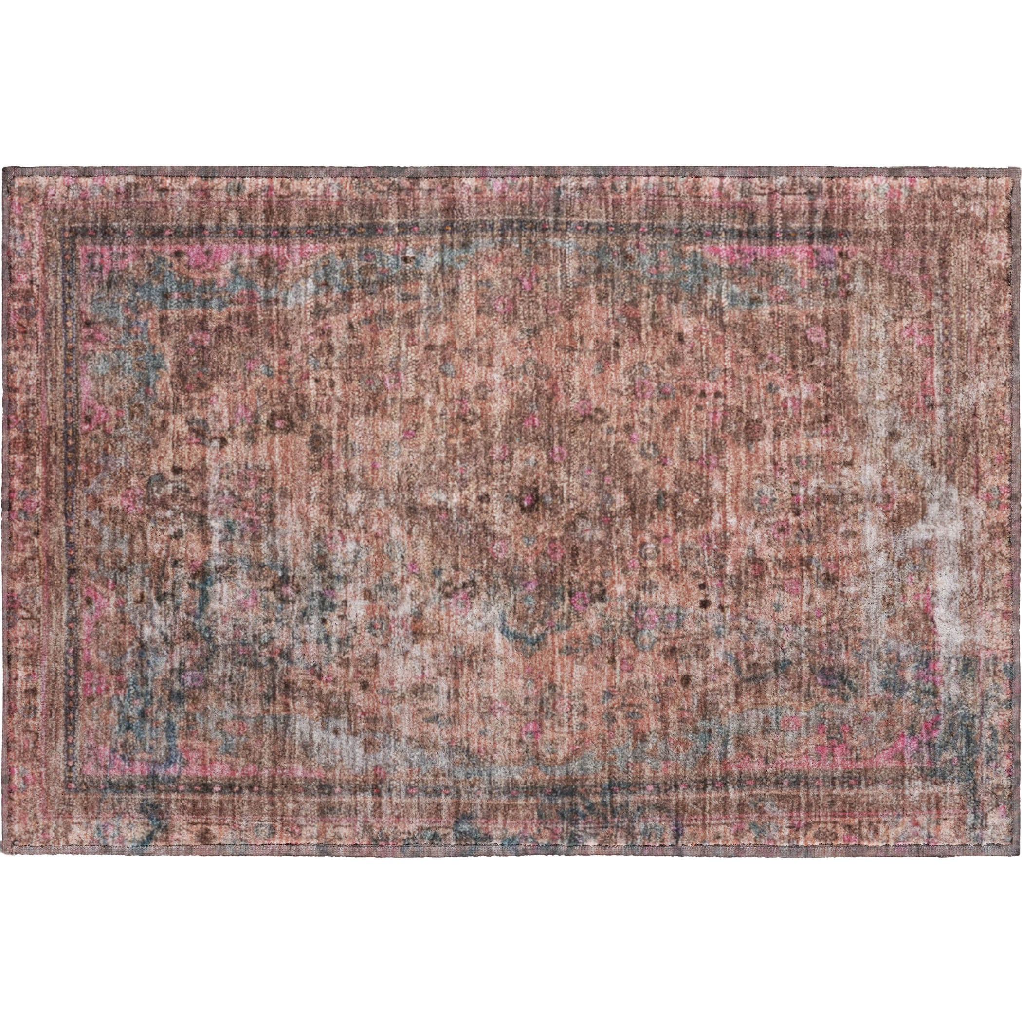 Istanbul Machine Washable Traditional Pink Rug 1'8" x 2'6" #shape_Rectangle