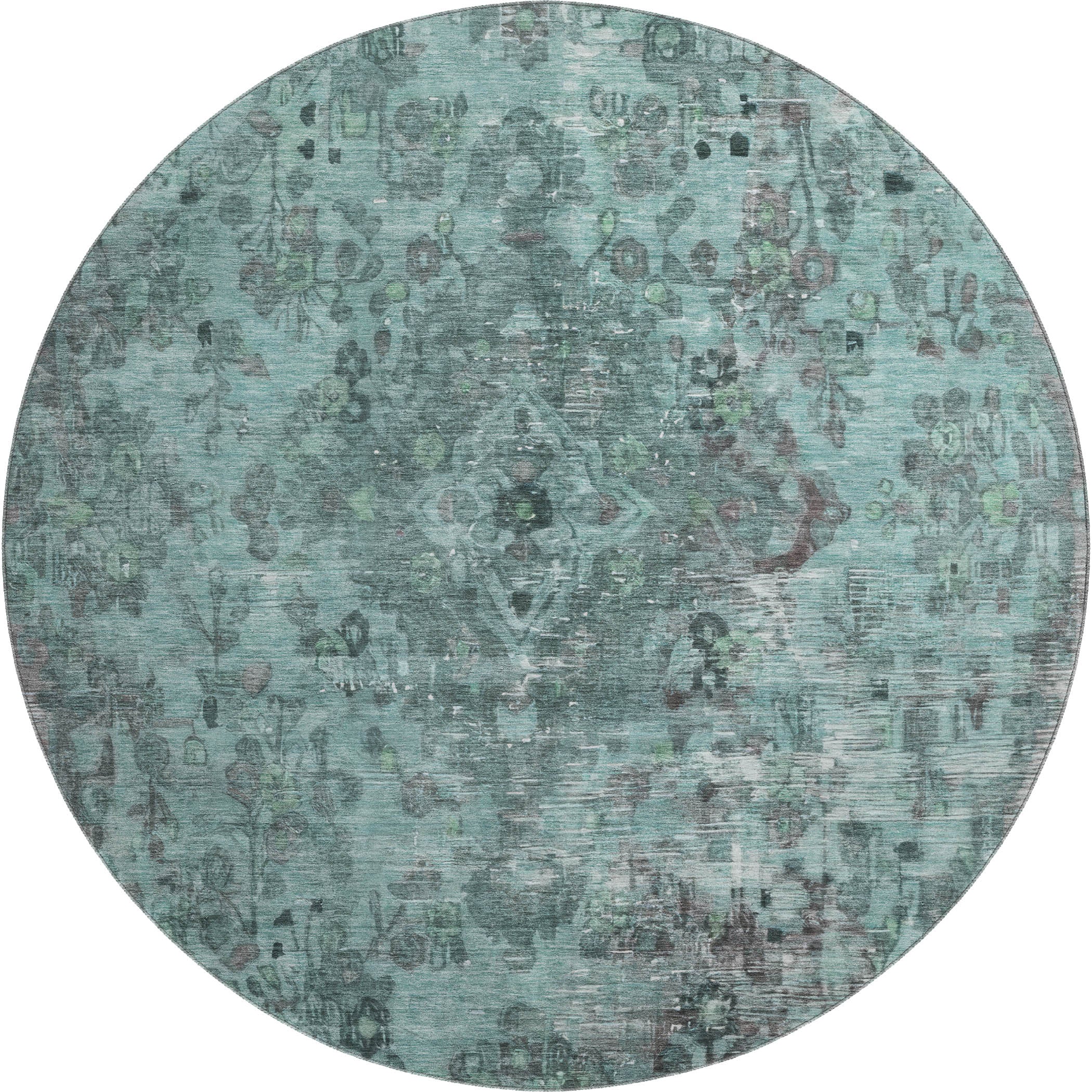 Istanbul Machine Washable Traditional Teal Rug 8' x 8' #shape_Round