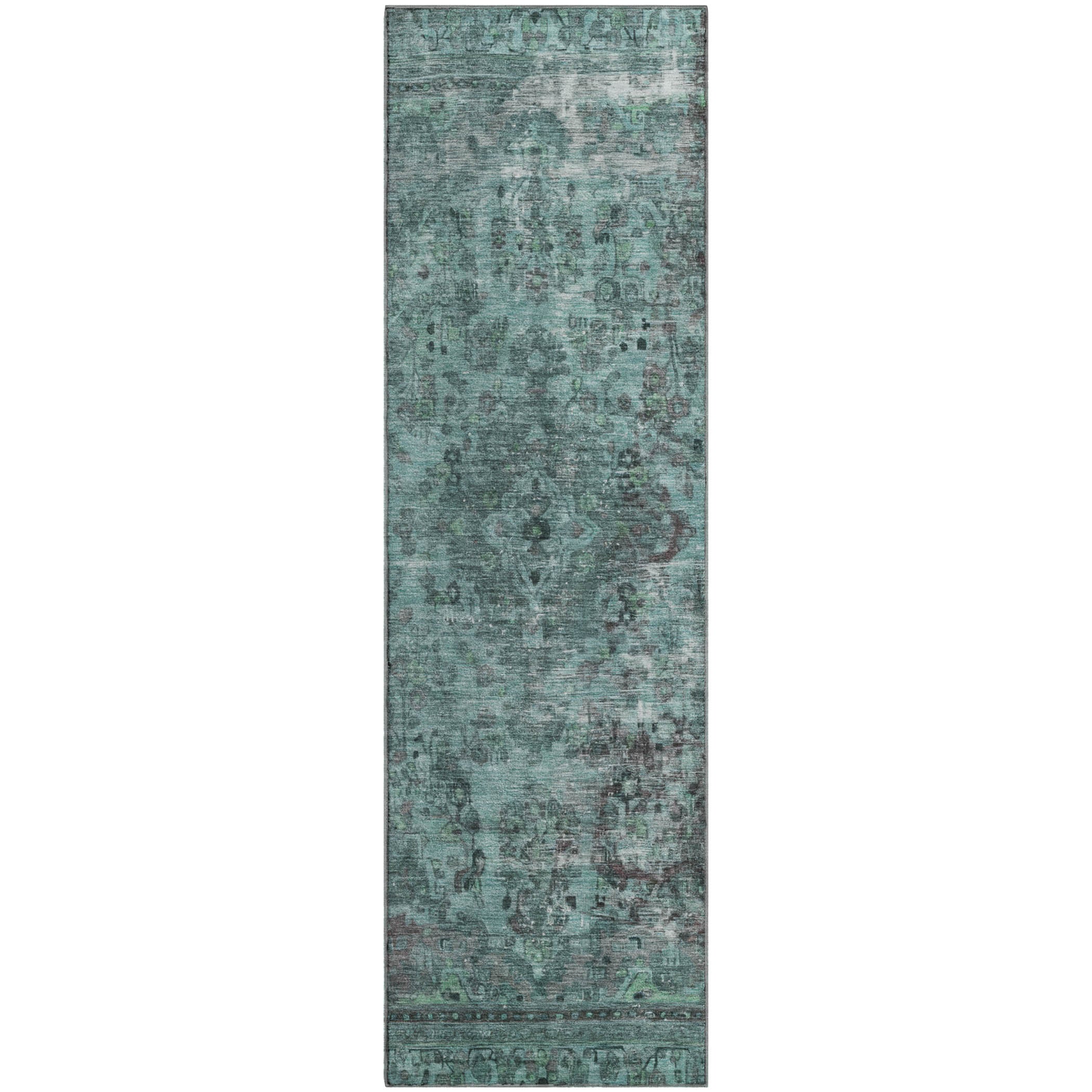 Istanbul Machine Washable Traditional Teal Rug 2'3" x 7'6" #shape_Runner