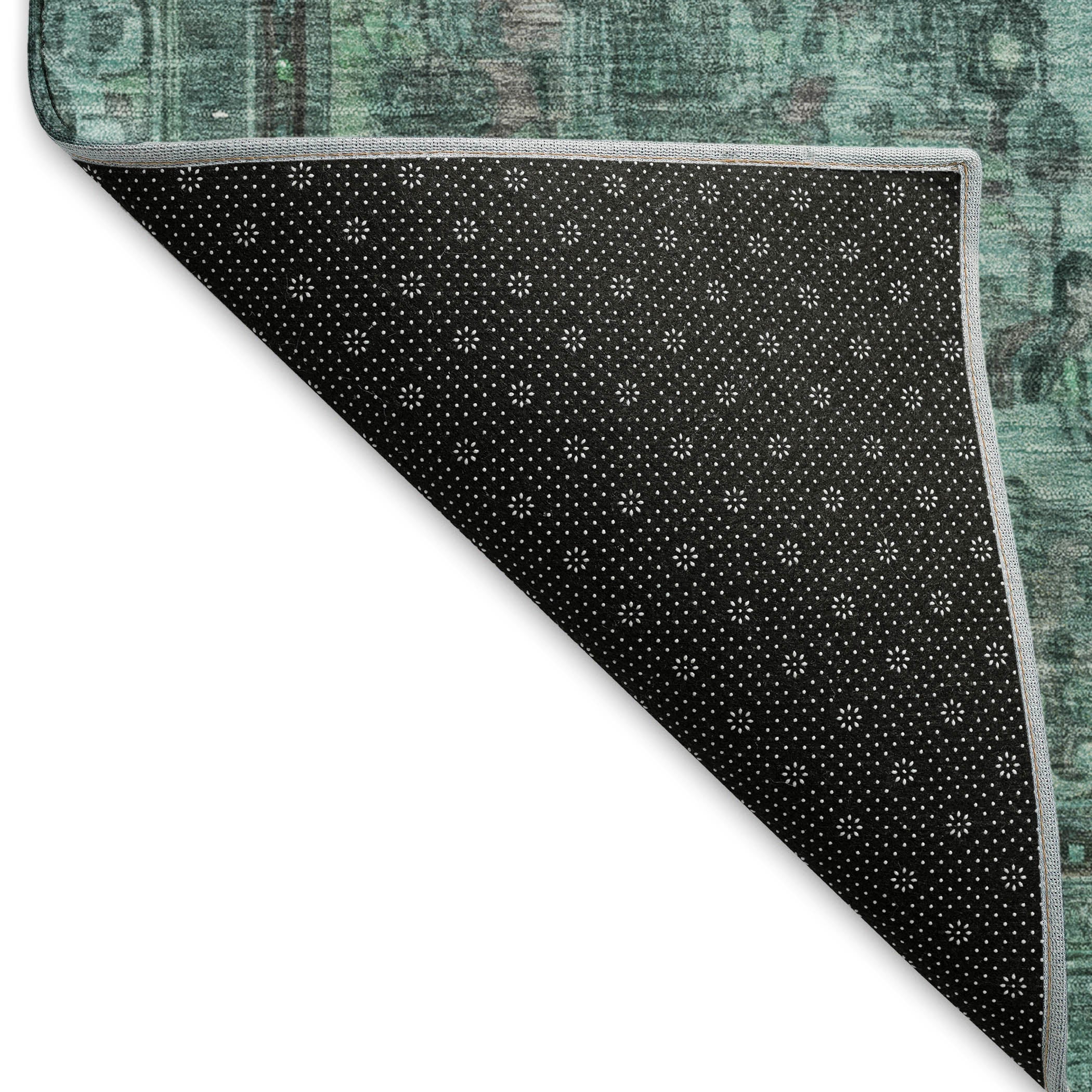Istanbul Machine Washable Traditional Teal Rug 1'8" x 2'6" #shape_Rectangle
