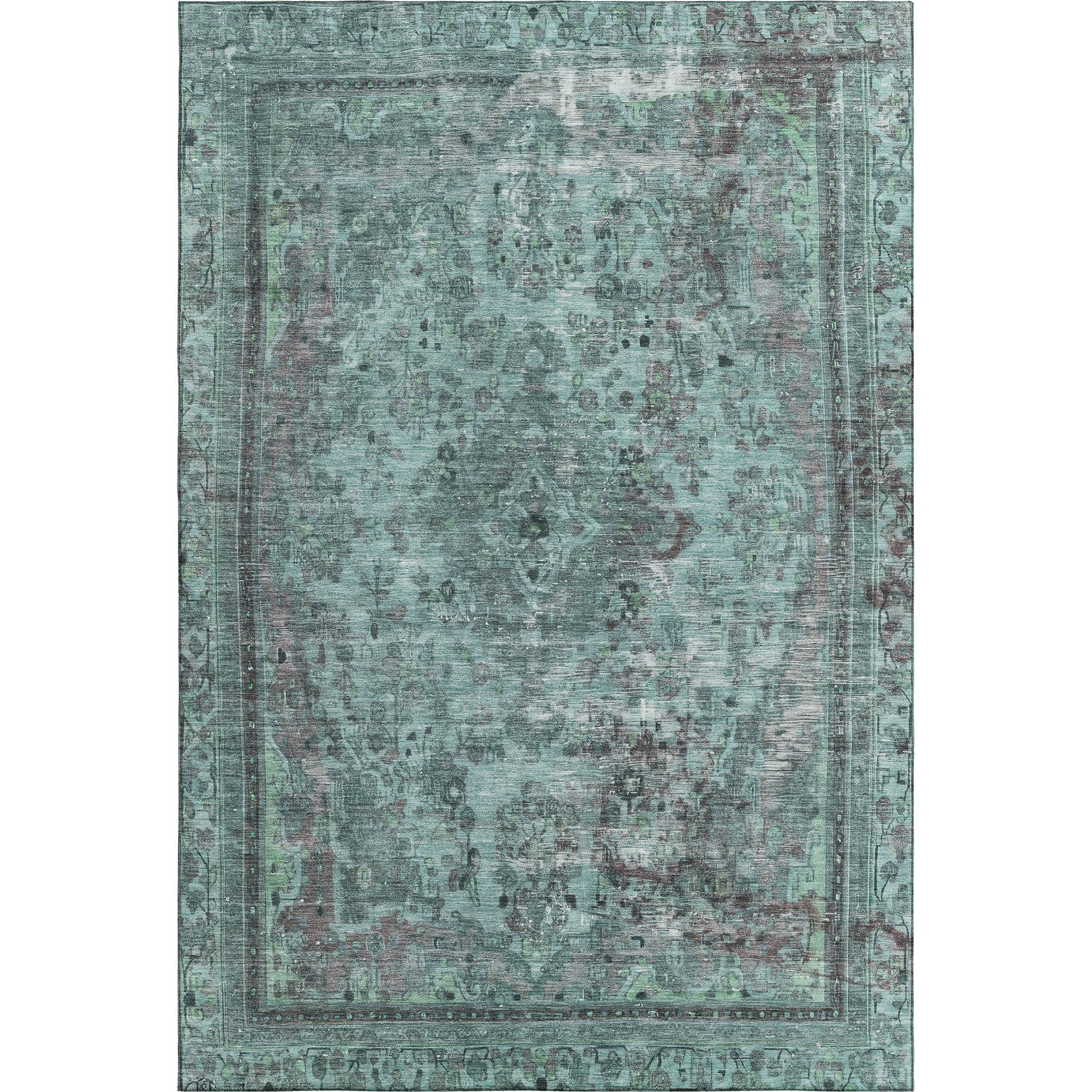 Istanbul Machine Washable Traditional Teal Rug 2'6" x 3'10" #shape_Rectangle